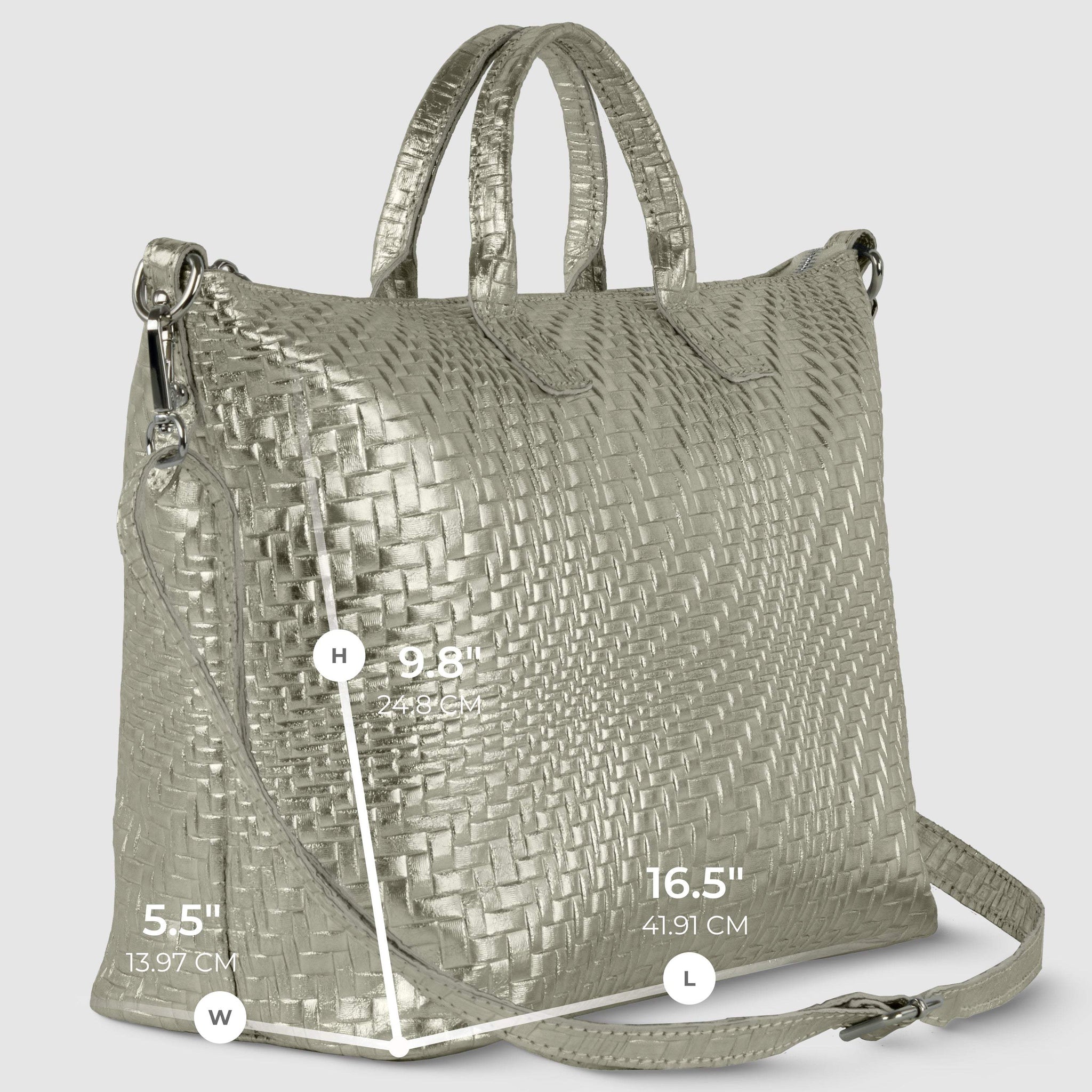 Italian Genuine Basketweave-Embossed Metallic Suede Top-Handle Bag | Treviso - TAKEASY - Flyclothing LLC