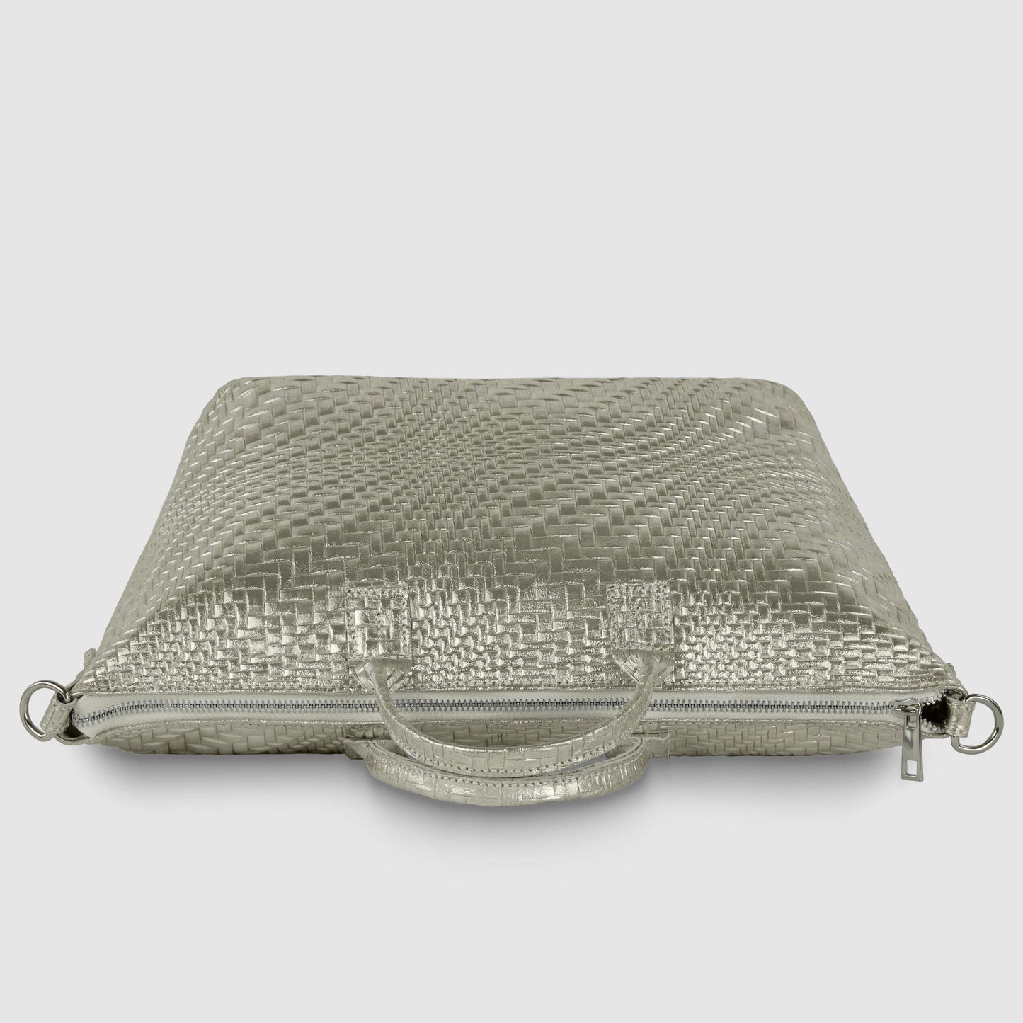 Italian Genuine Basketweave-Embossed Metallic Suede Top-Handle Bag | Treviso - TAKEASY - Flyclothing LLC