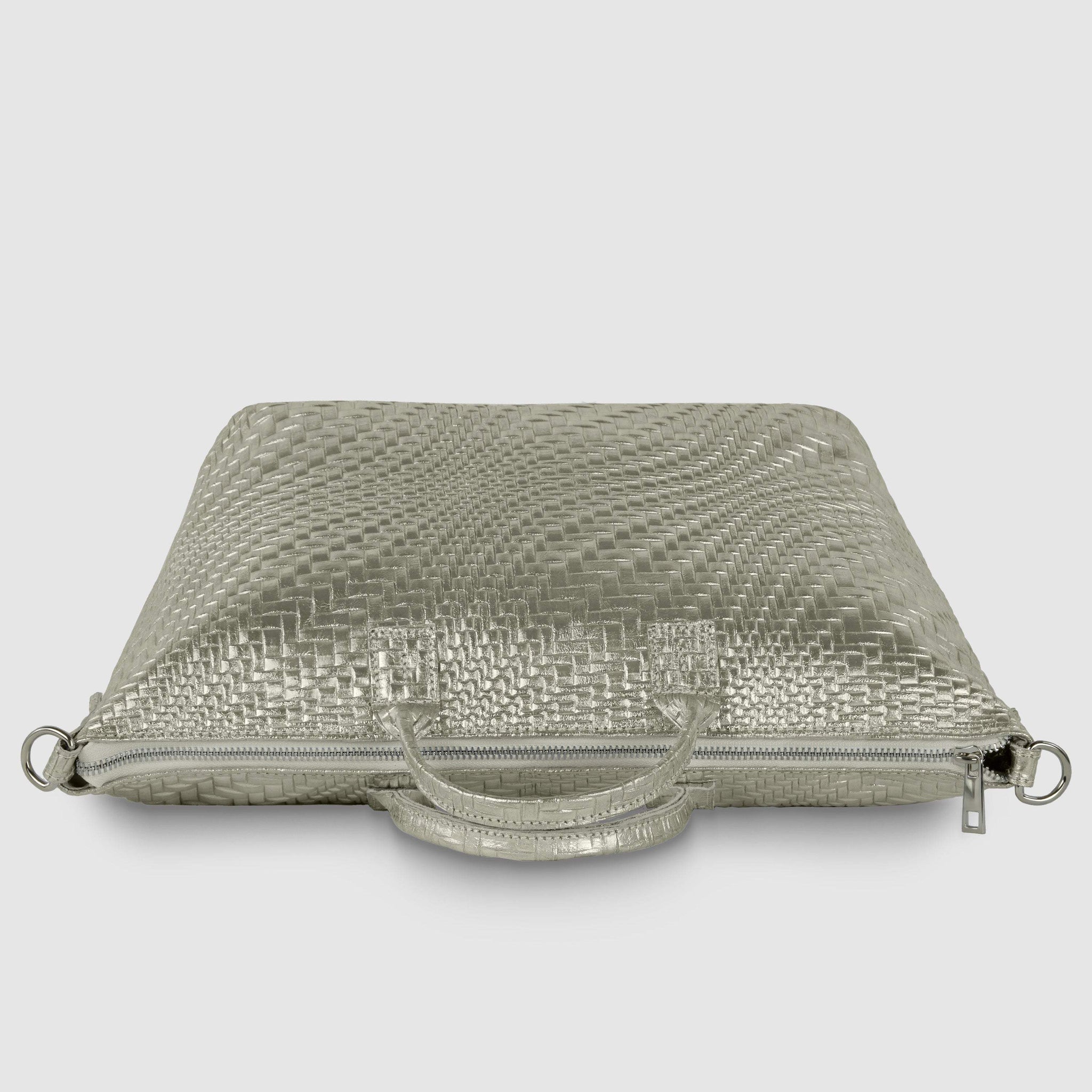 Italian Genuine Basketweave-Embossed Metallic Suede Top-Handle Bag | Treviso - TAKEASY - Flyclothing LLC