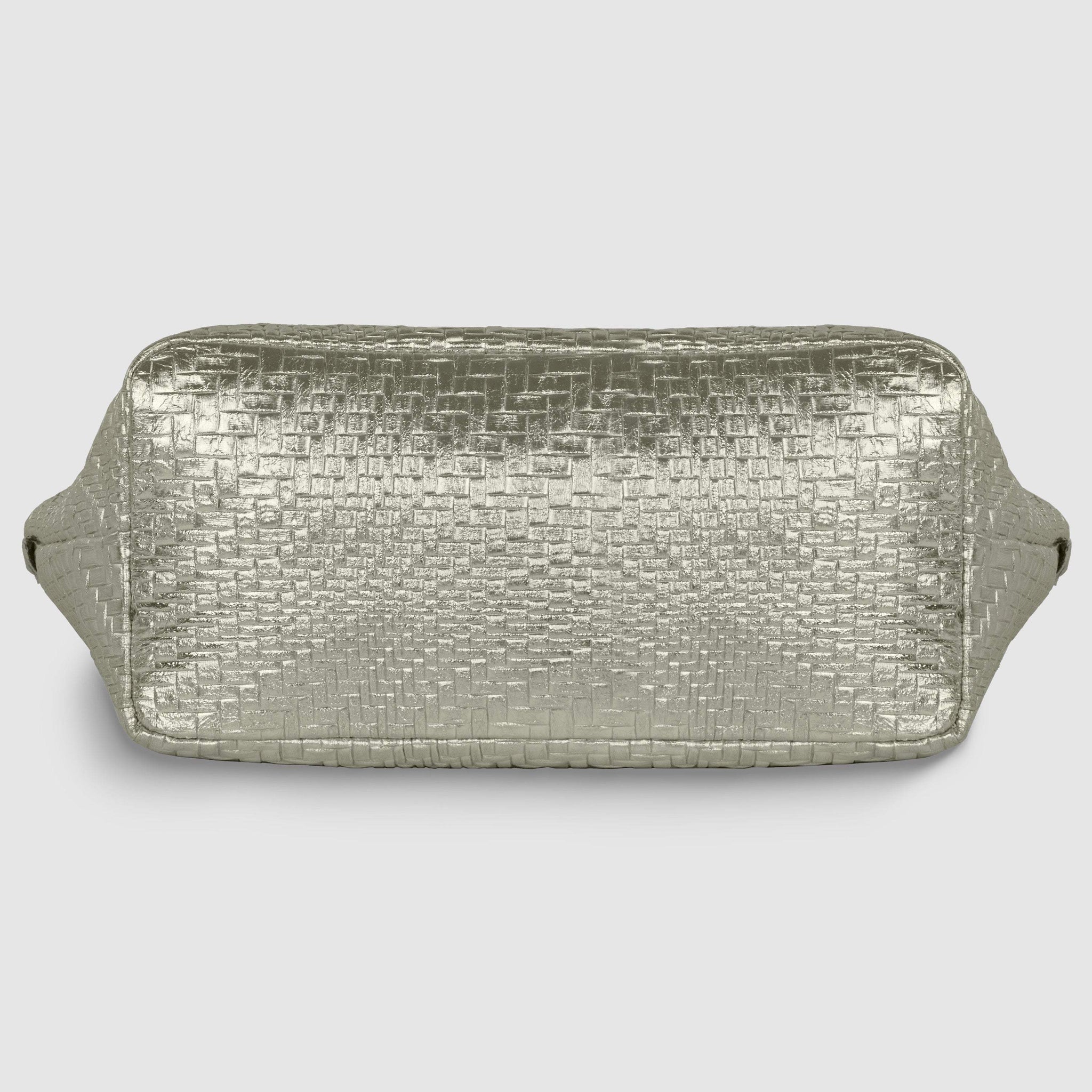 Italian Genuine Basketweave-Embossed Metallic Suede Top-Handle Bag | Treviso - TAKEASY - Flyclothing LLC