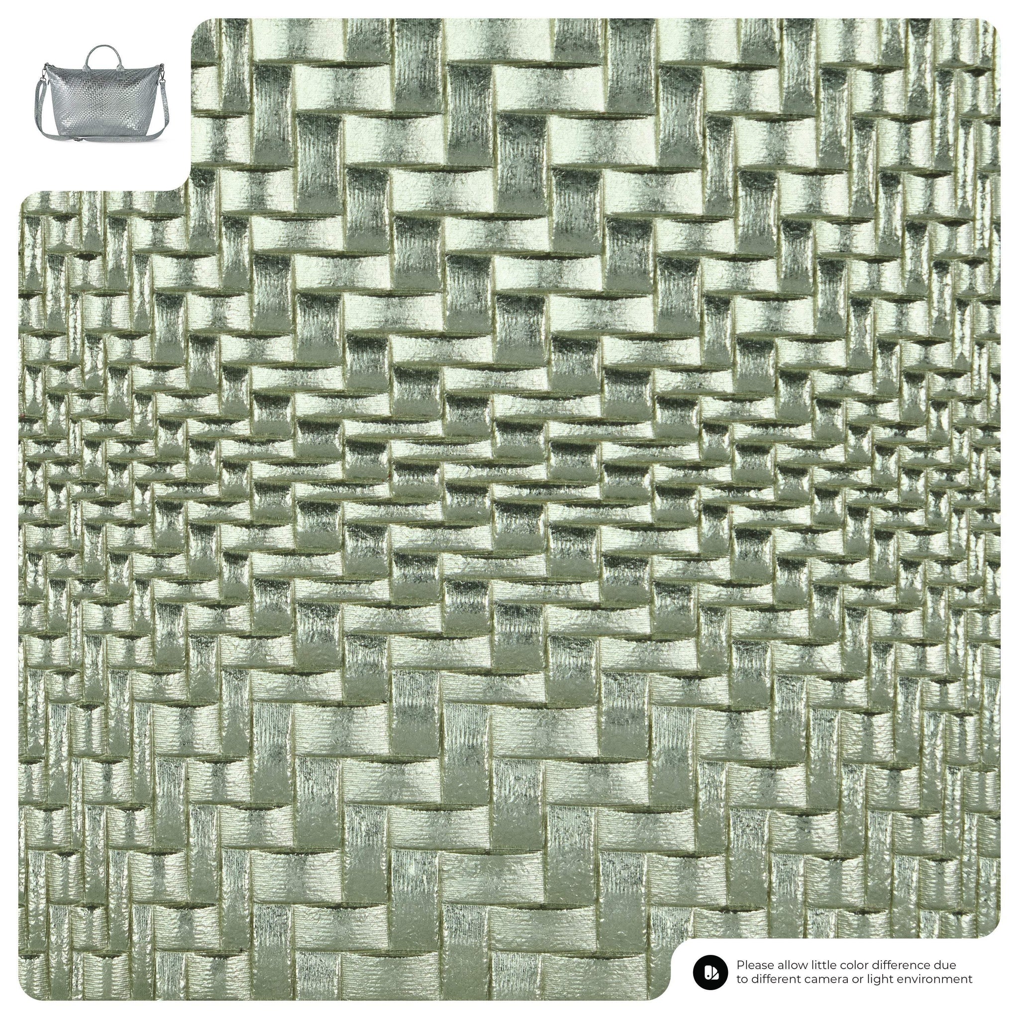 Italian Genuine Basketweave-Embossed Metallic Suede Top-Handle Bag | Treviso