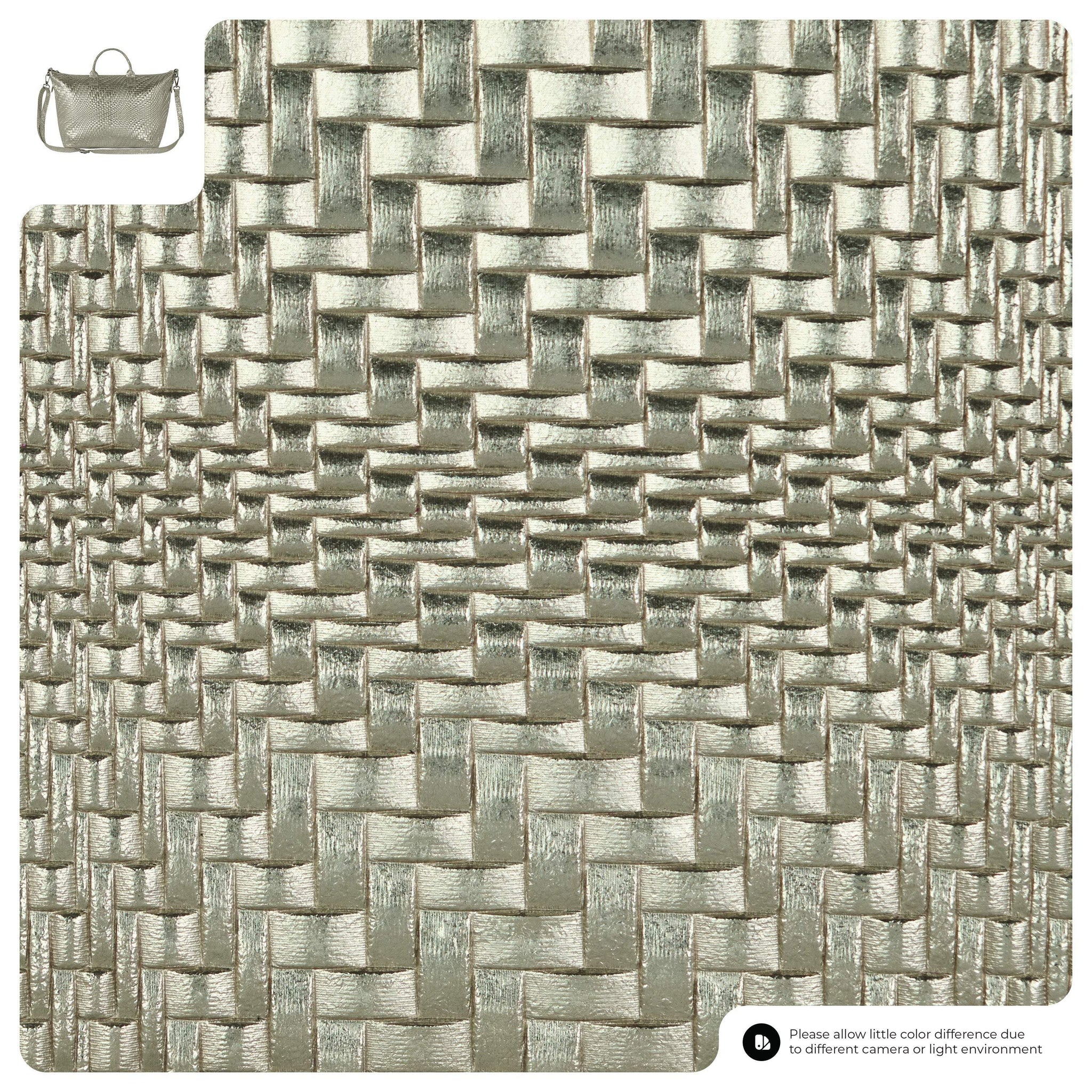 Italian Genuine Basketweave-Embossed Metallic Suede Top-Handle Bag | Treviso - TAKEASY - Flyclothing LLC