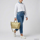 Italian Genuine Basketweave-Embossed Metallic Suede Top-Handle Bag | Treviso