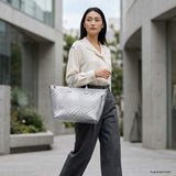 Italian Genuine Basketweave-Embossed Metallic Suede Top-Handle Bag | Treviso