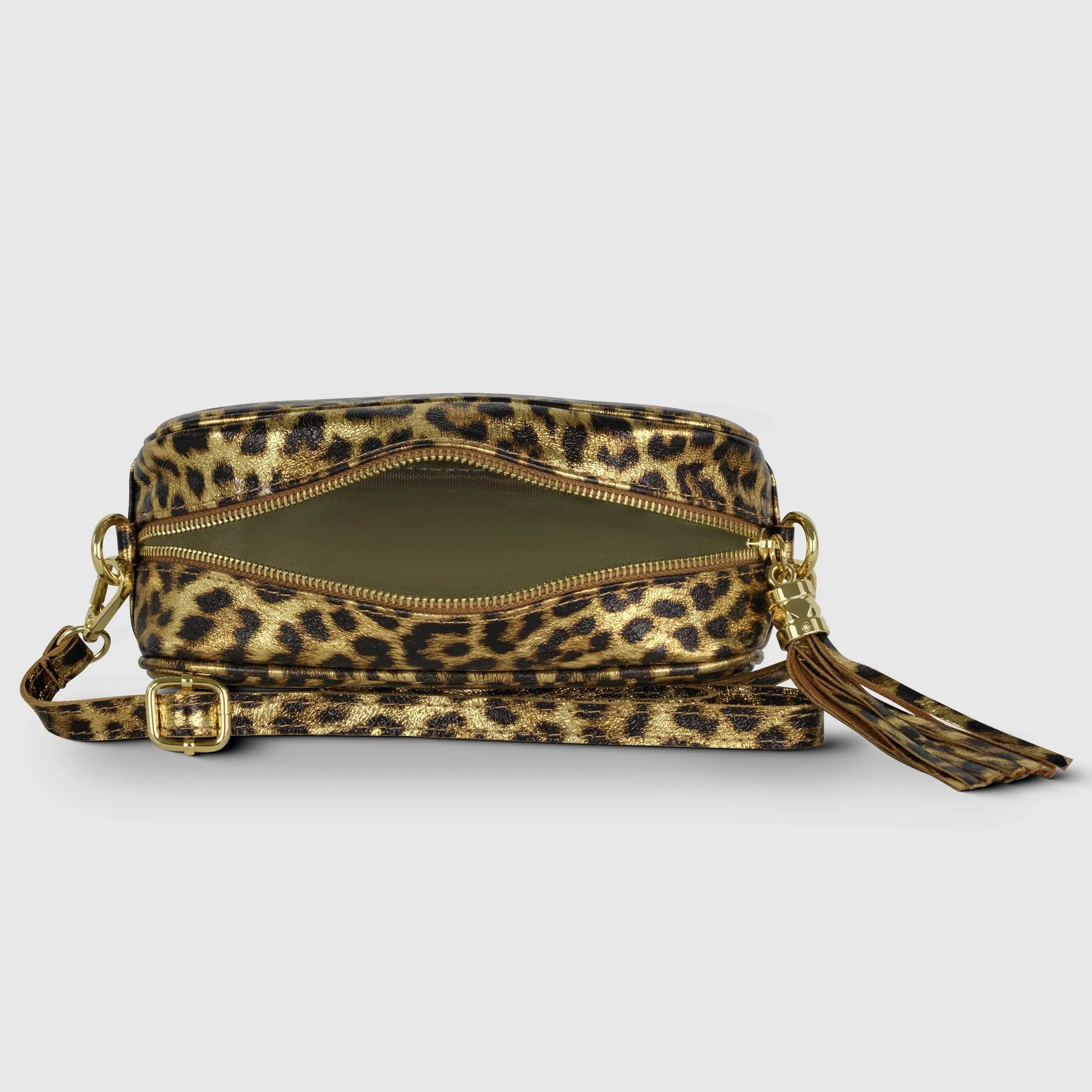 Italian Genuine Leopard-Print Metallic Suede Crossbody Bag 231302 - TAKEASY - Flyclothing LLC