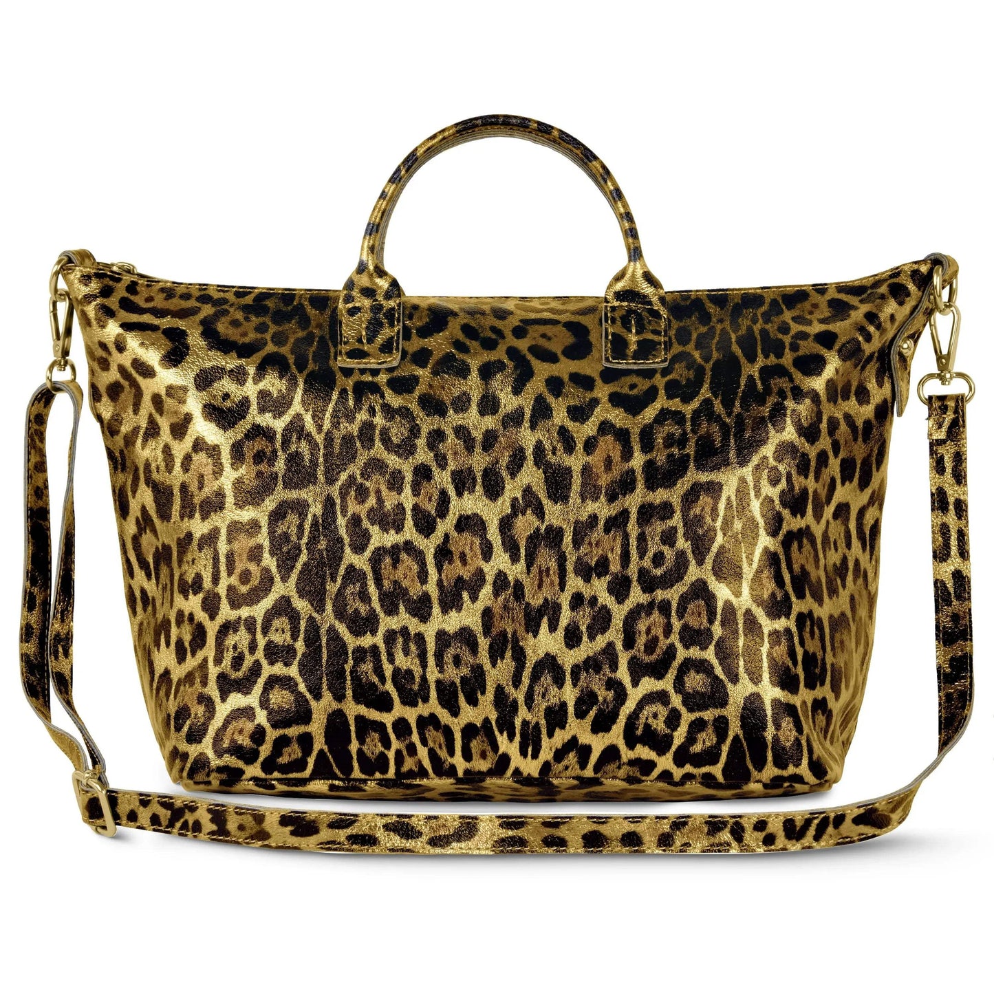 Italian Genuine Leopard-Print Metallic Suede Top-Handle Bag 112334 - TAKEASY - Flyclothing LLC