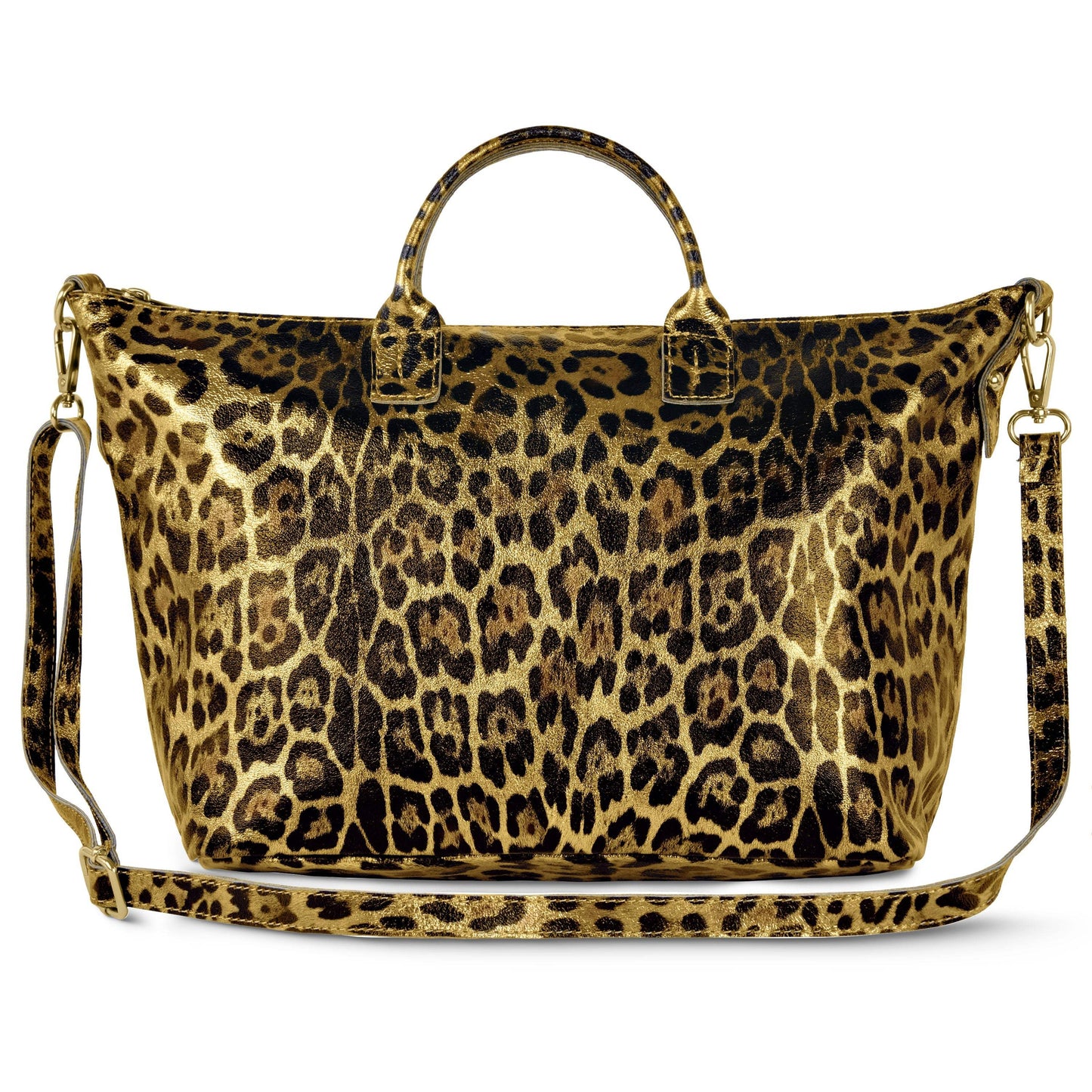 Italian Genuine Leopard-Print Metallic Suede Top-Handle Bag 112334 - TAKEASY - Flyclothing LLC