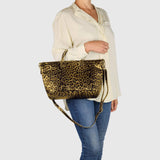Italian Genuine Leopard-Print Metallic Suede Top-Handle Bag 112334 - TAKEASY - Flyclothing LLC