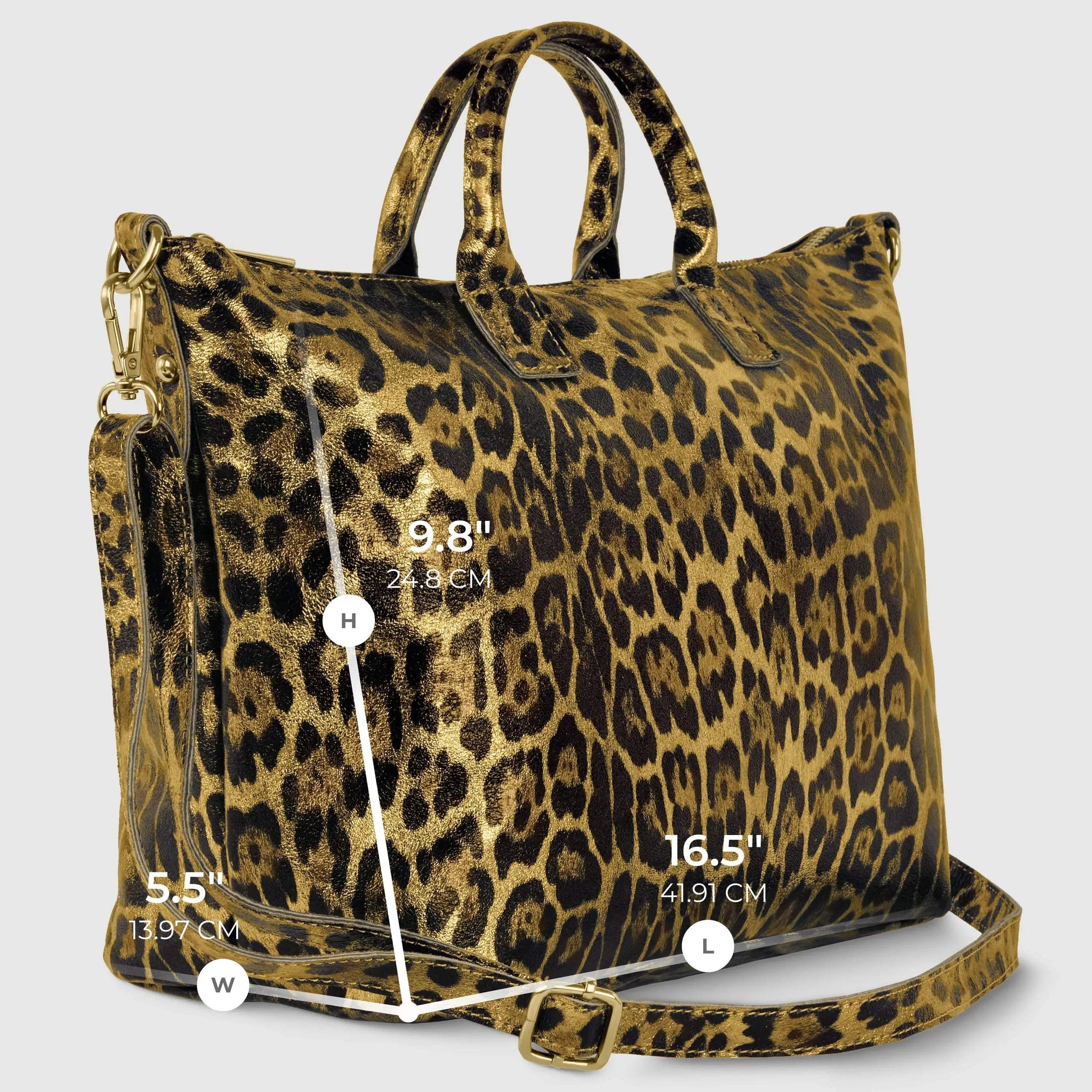 Italian Genuine Leopard-Print Metallic Suede Top-Handle Bag 112334 - TAKEASY - Flyclothing LLC