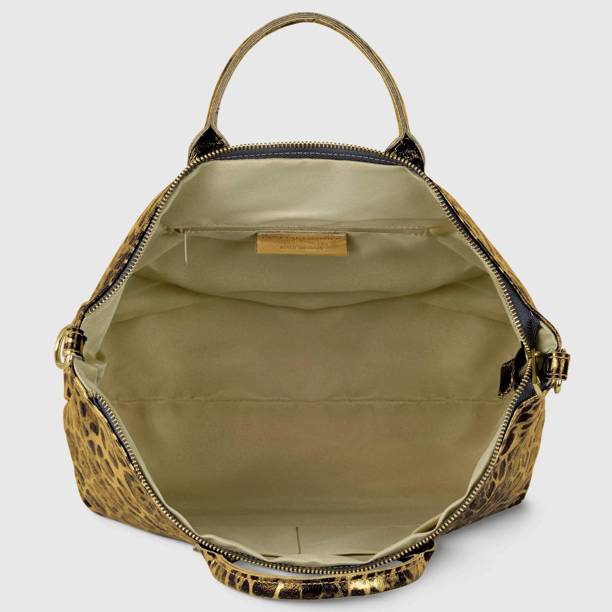 Italian Genuine Leopard-Print Metallic Suede Top-Handle Bag 112334 - TAKEASY - Flyclothing LLC