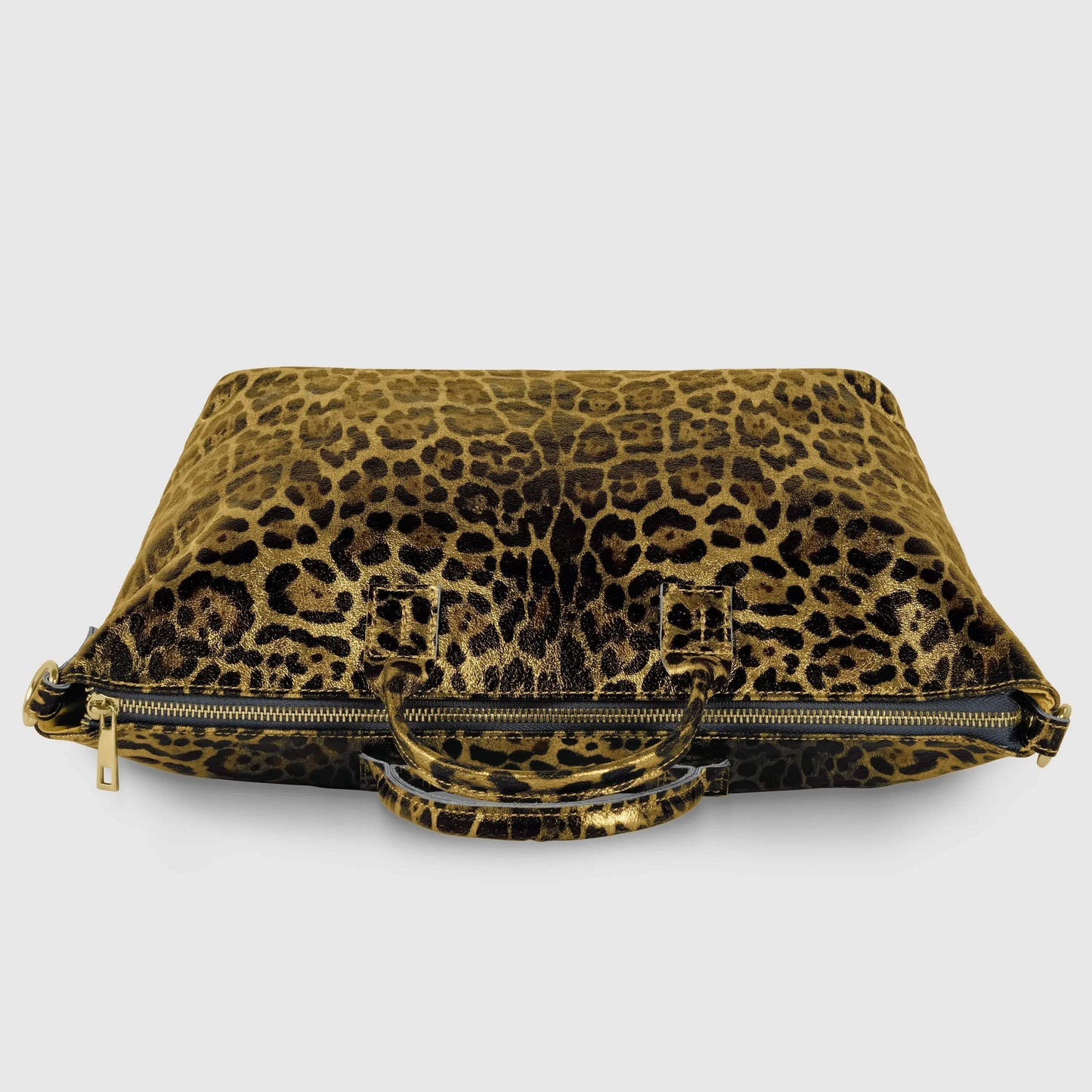 Italian Genuine Leopard-Print Metallic Suede Top-Handle Bag 112334 - TAKEASY - Flyclothing LLC