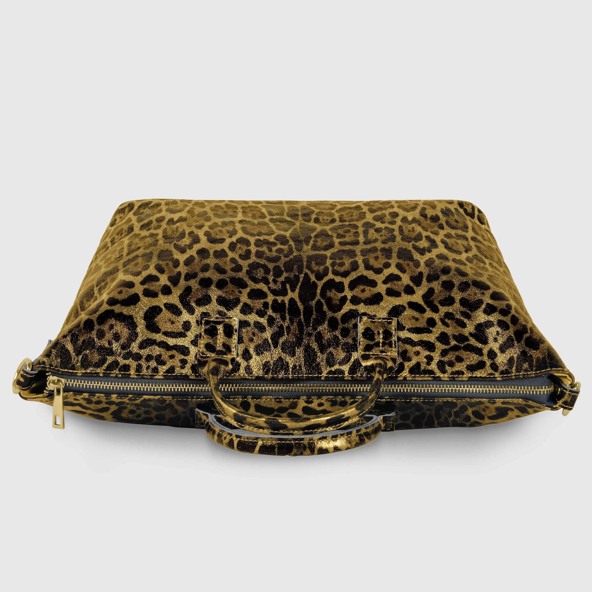 Italian Genuine Leopard-Print Metallic Suede Top-Handle Bag 112334 - TAKEASY - Flyclothing LLC