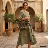 Italian Genuine Leopard-Print Metallic Suede Top-Handle Bag 112334 - TAKEASY - Flyclothing LLC
