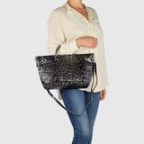 Italian Genuine Leopard-Print Metallic Suede Top-Handle Bag 112334 - TAKEASY - Flyclothing LLC