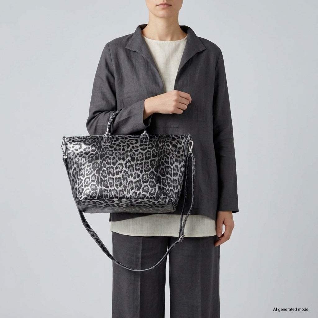 Italian Genuine Leopard-Print Metallic Suede Top-Handle Bag 112334 - TAKEASY - Flyclothing LLC