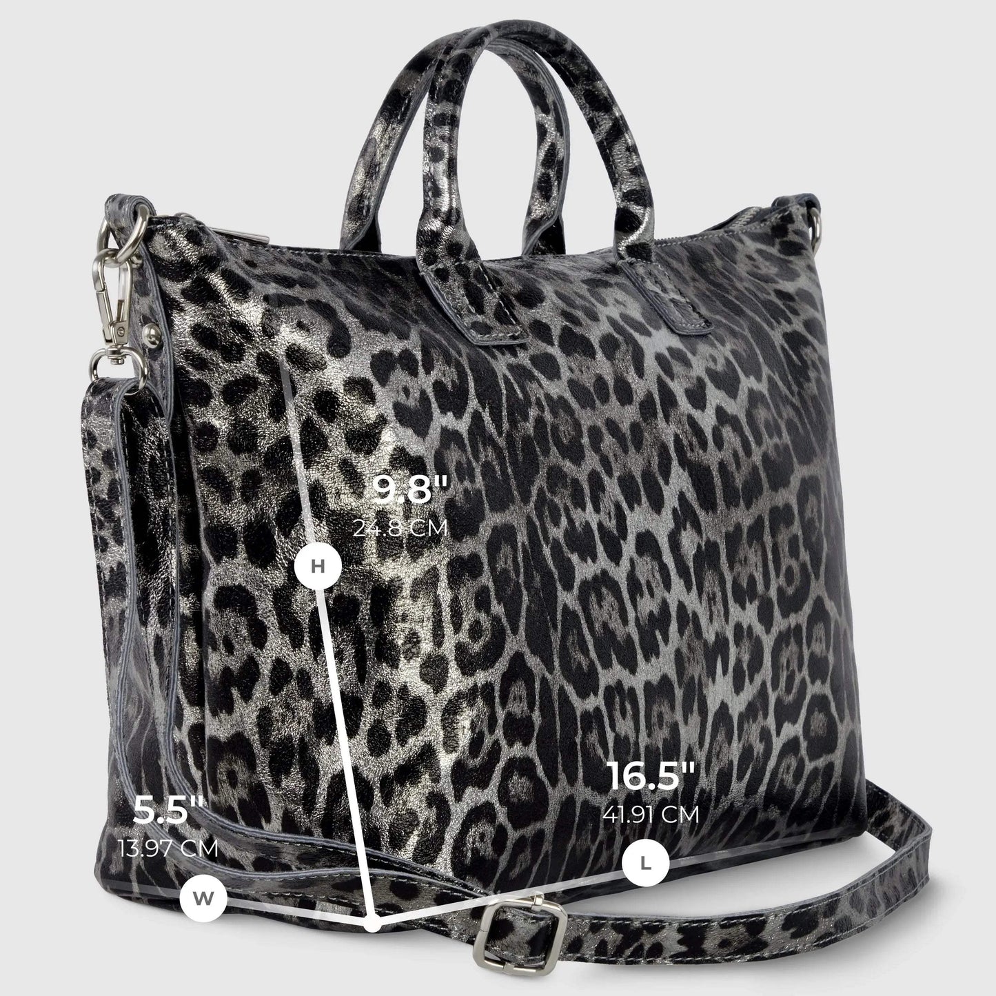 Italian Genuine Leopard-Print Metallic Suede Top-Handle Bag 112334 - TAKEASY - Flyclothing LLC