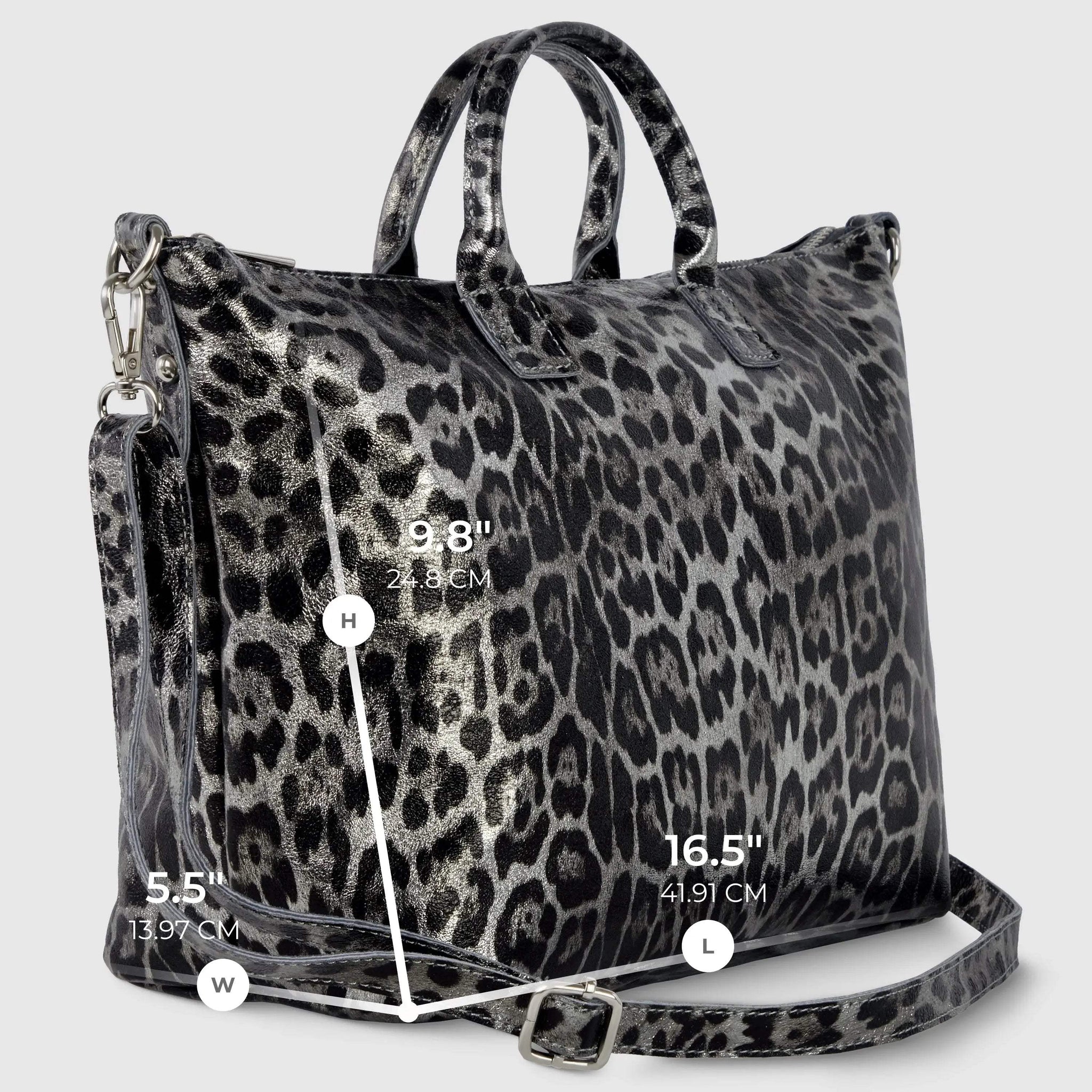 Italian Genuine Leopard-Print Metallic Suede Top-Handle Bag 112334 - TAKEASY - Flyclothing LLC