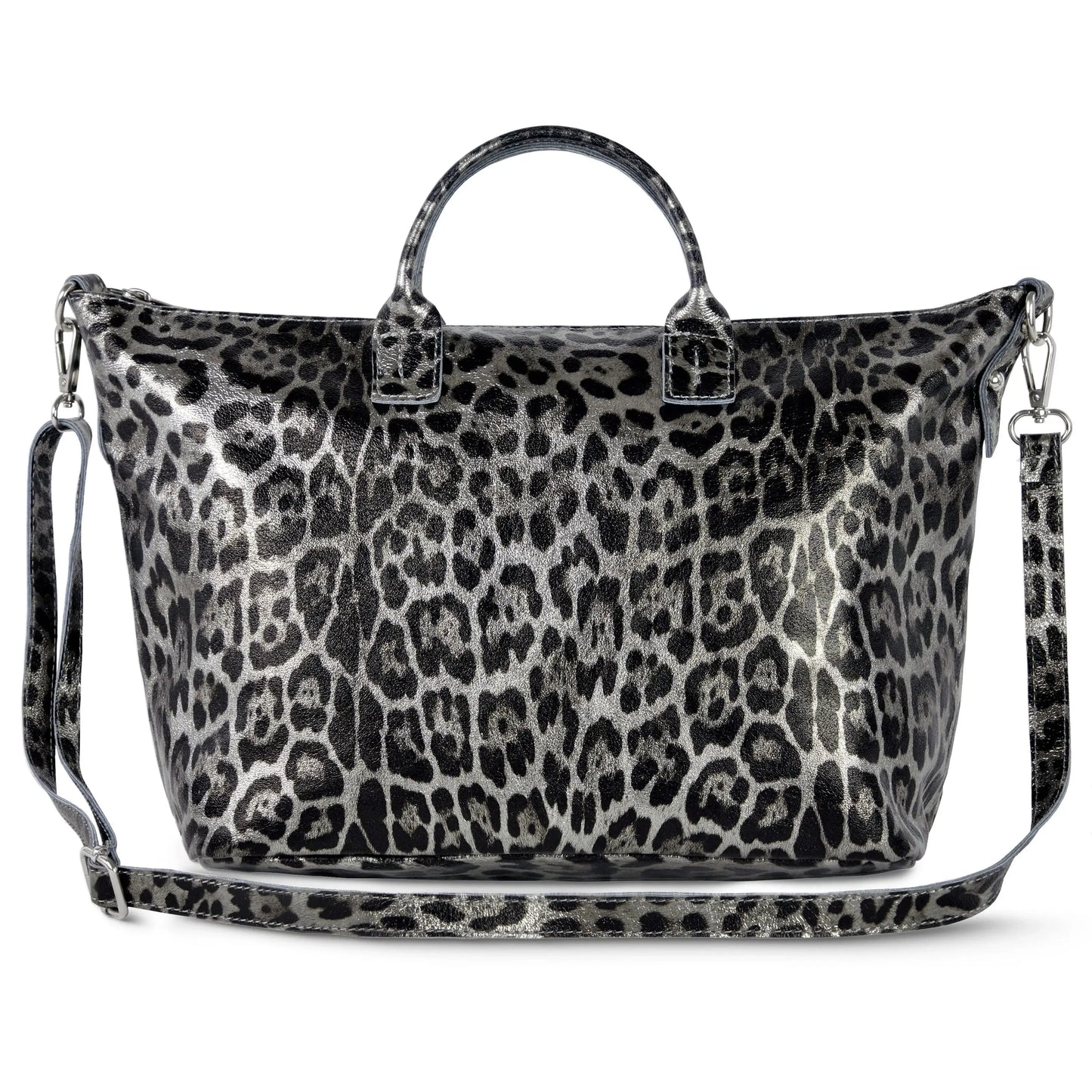 Italian Genuine Leopard-Print Metallic Suede Top-Handle Bag 112334 - TAKEASY - Flyclothing LLC