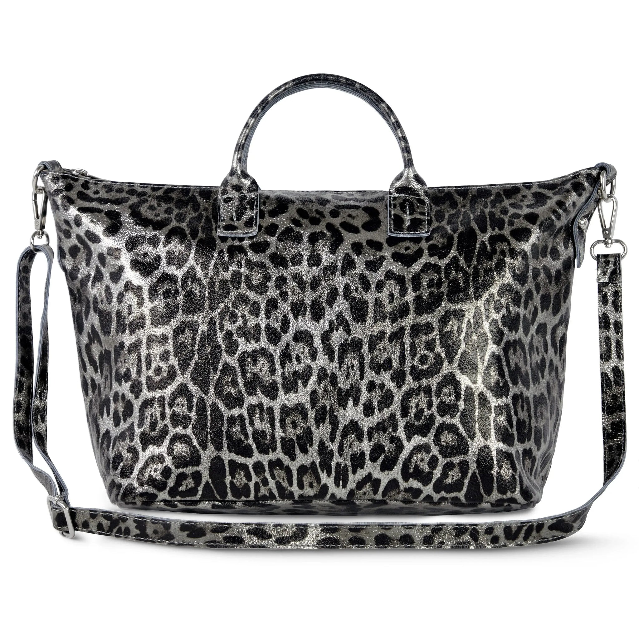 Italian Genuine Leopard-Print Metallic Suede Top-Handle Bag 112334 - TAKEASY - Flyclothing LLC