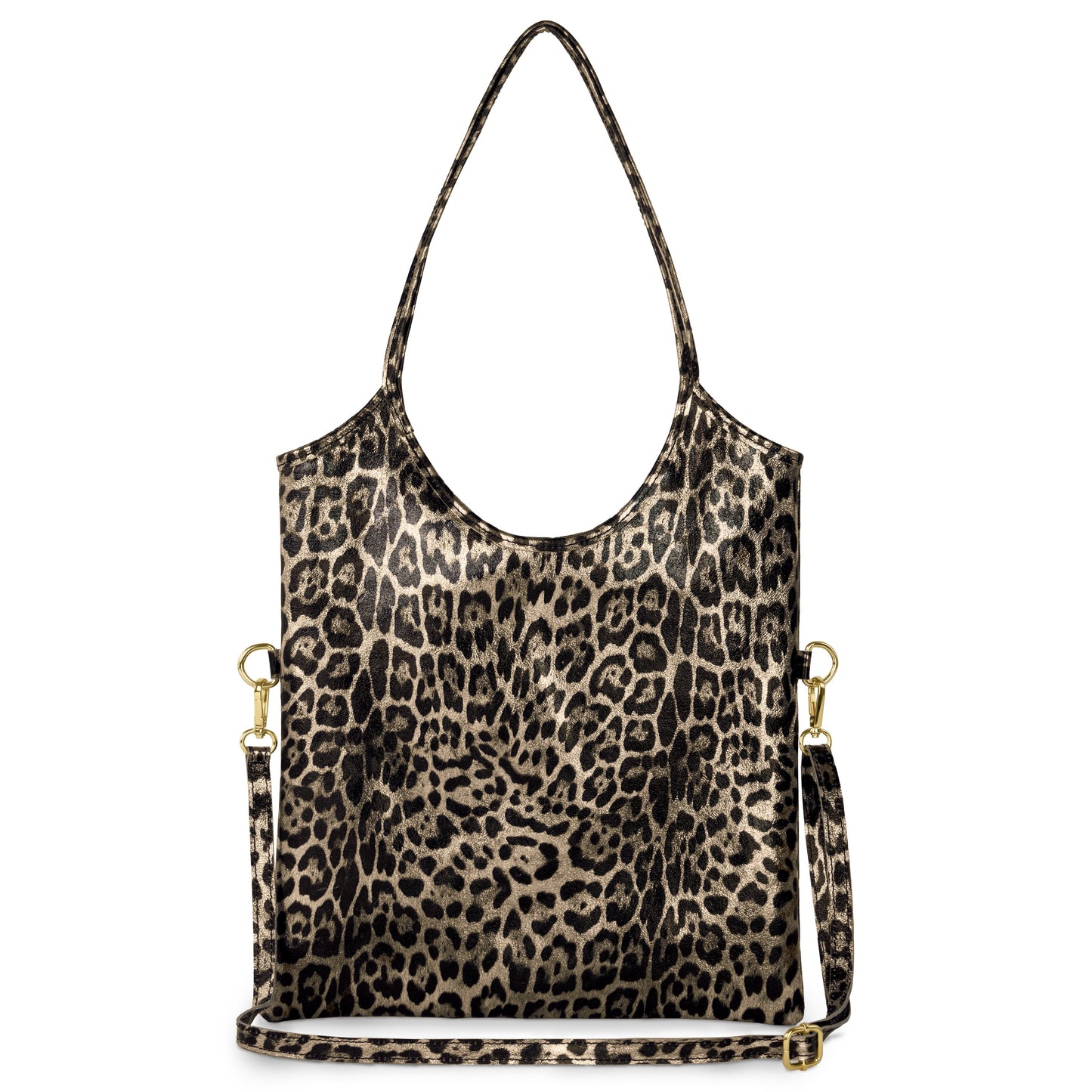 Italian Genuine Leopard-Print Metallic Suede Tote Bag 191722 - TAKEASY - Flyclothing LLC