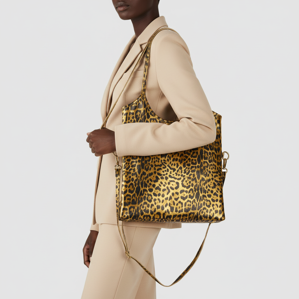 Italian Genuine Leopard-Print Metallic Suede Tote Bag 191722 - TAKEASY - Flyclothing LLC