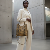 Italian Genuine Leopard-Print Metallic Suede Tote Bag 191722 - TAKEASY - Flyclothing LLC