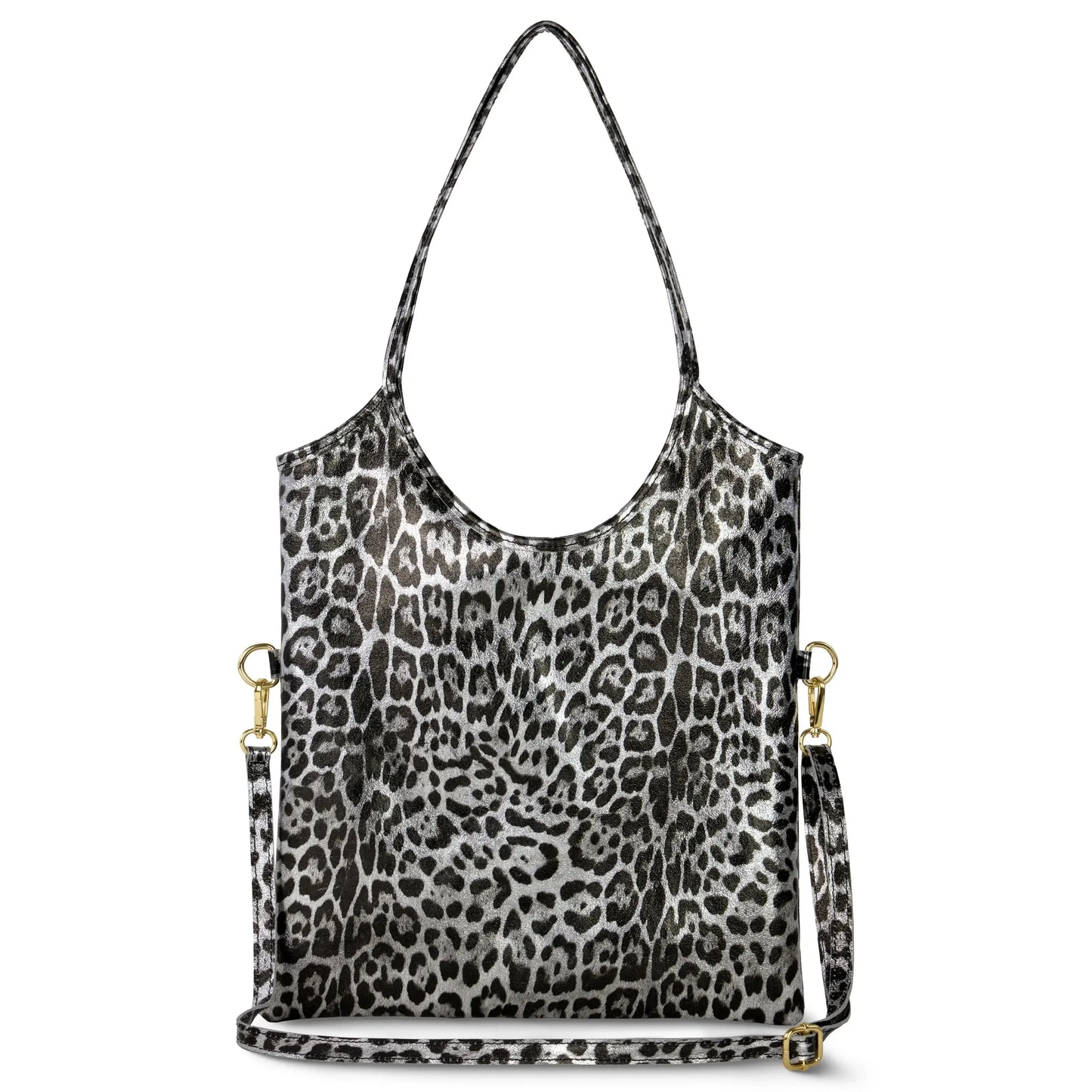 Italian Genuine Leopard-Print Metallic Suede Tote Bag 191722 - TAKEASY - Flyclothing LLC