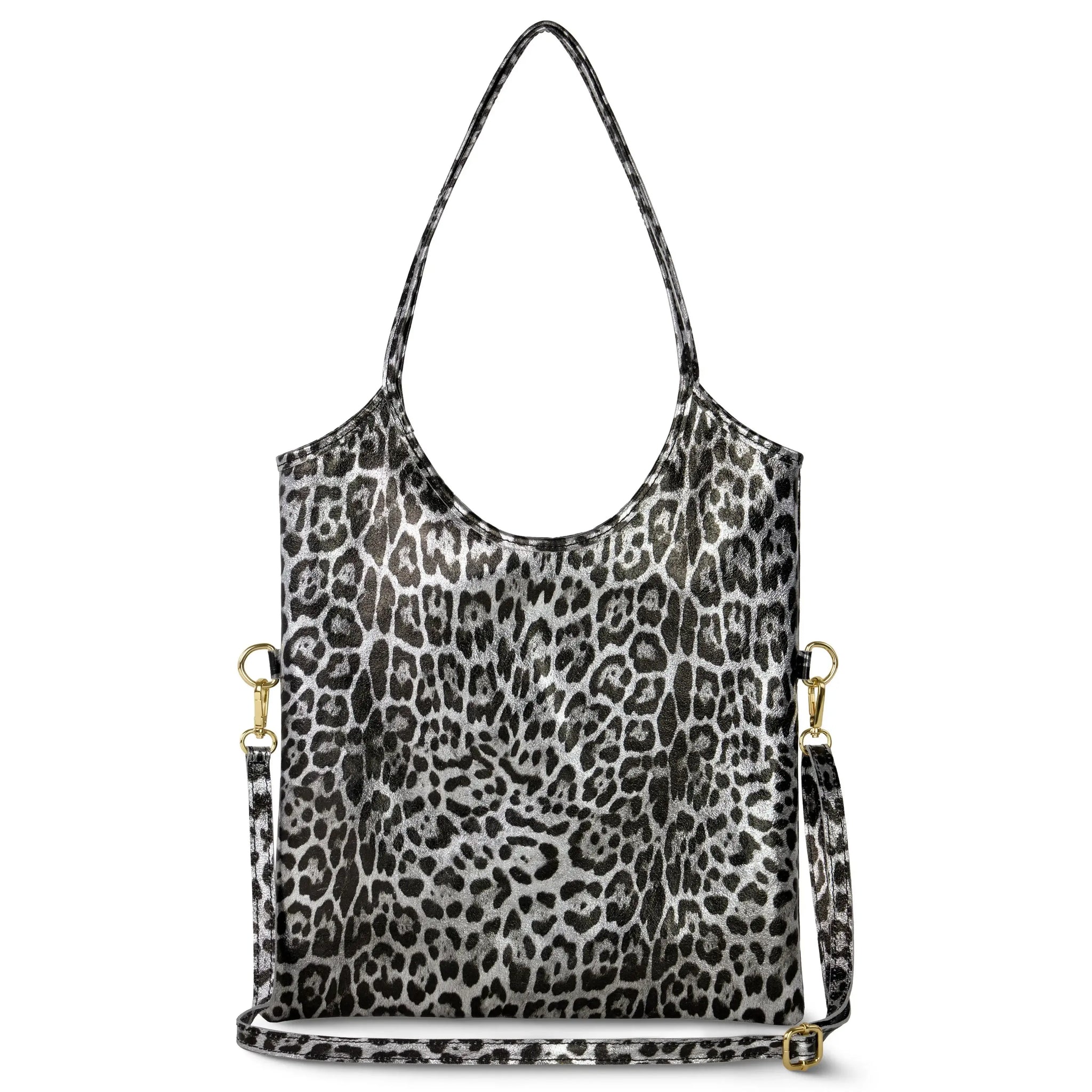 Italian Genuine Leopard-Print Metallic Suede Tote Bag 191722 - TAKEASY - Flyclothing LLC