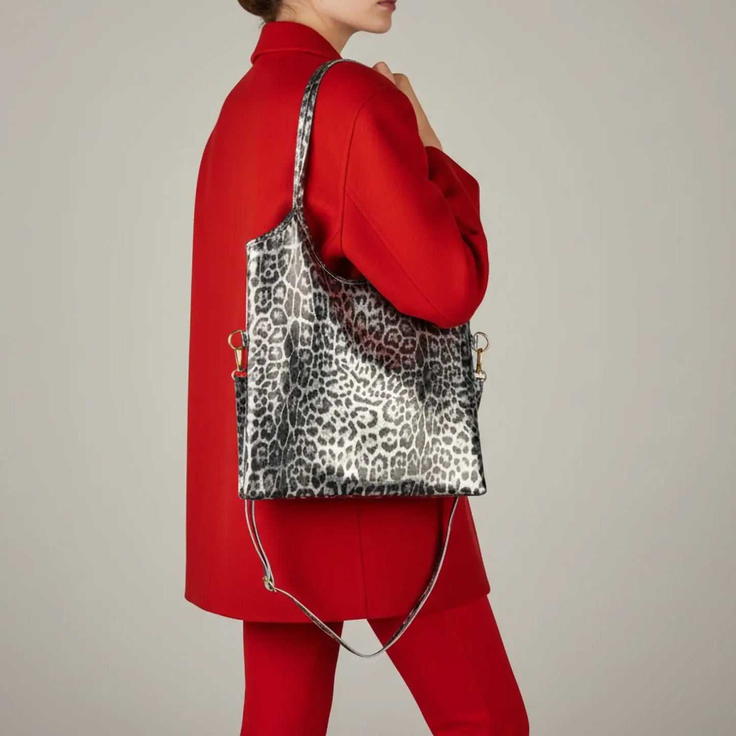 Italian Genuine Leopard-Print Metallic Suede Tote Bag 191722 - TAKEASY - Flyclothing LLC