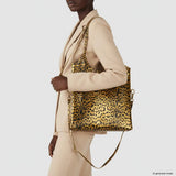 Italian Genuine Leopard-Print Metallic Suede Tote Bag 191722