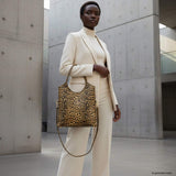 Italian Genuine Leopard-Print Metallic Suede Tote Bag 191722