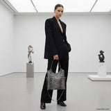 Italian Genuine Leopard-Print Metallic Suede Tote Bag 191722