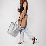 Italian Genuine Metallic Calf Leather Tote Bag 201718 - TAKEASY - Flyclothing LLC