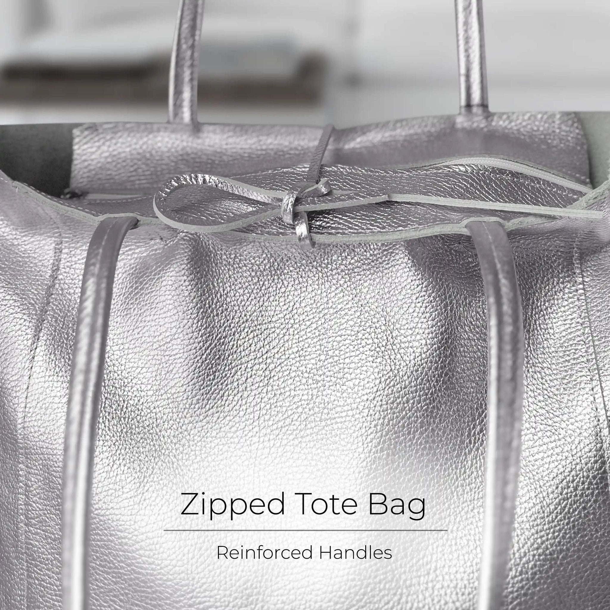 Italian Genuine Metallic Calf Leather Tote Bag 201718 - TAKEASY - Flyclothing LLC