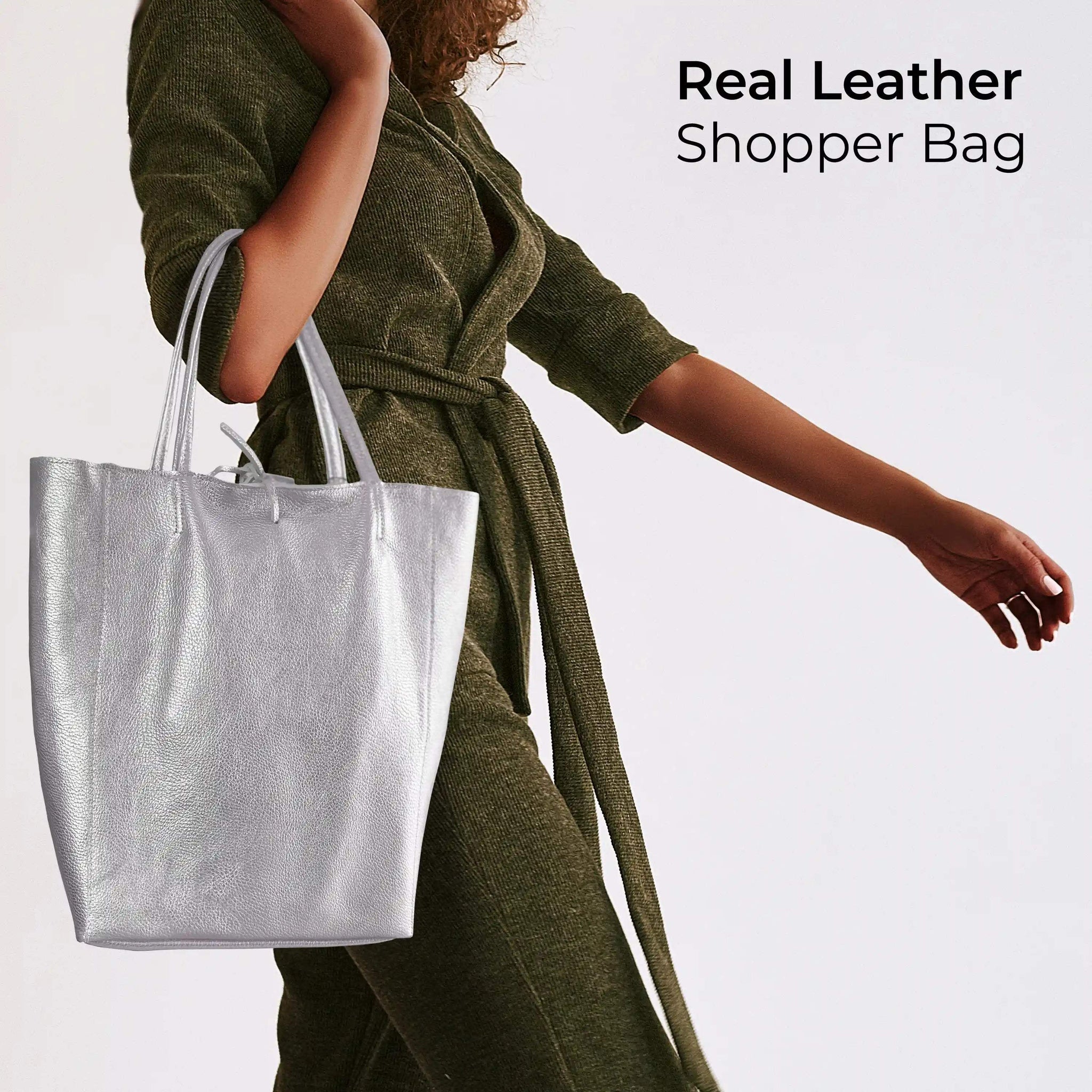 Italian Genuine Metallic Calf Leather Tote Bag 201718 - TAKEASY - Flyclothing LLC