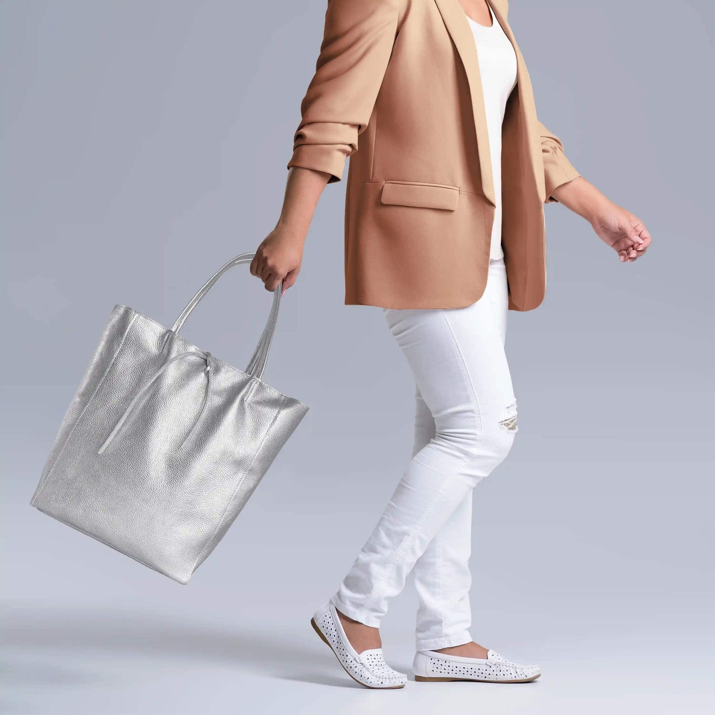 Italian Genuine Metallic Calf Leather Tote Bag 201718 - TAKEASY - Flyclothing LLC