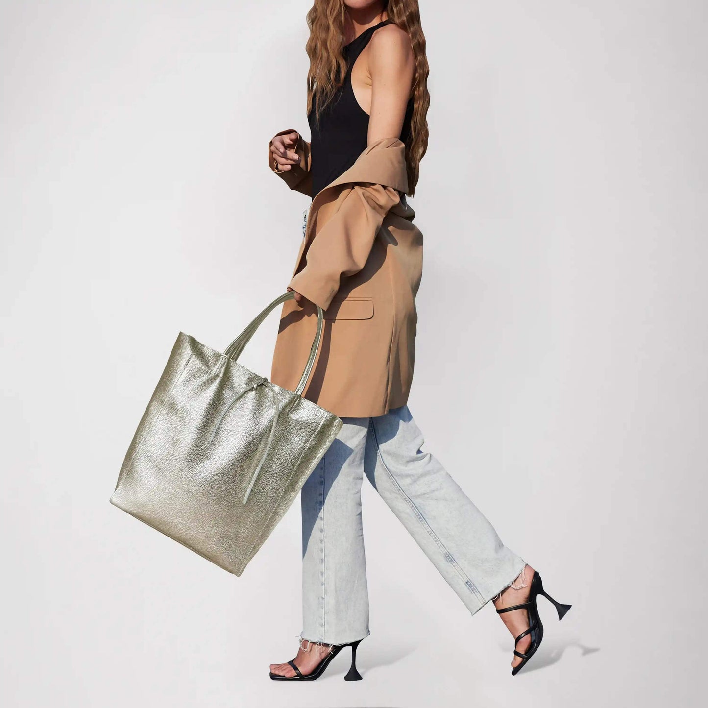 Italian Genuine Metallic Calf Leather Tote Bag 201718 - TAKEASY - Flyclothing LLC