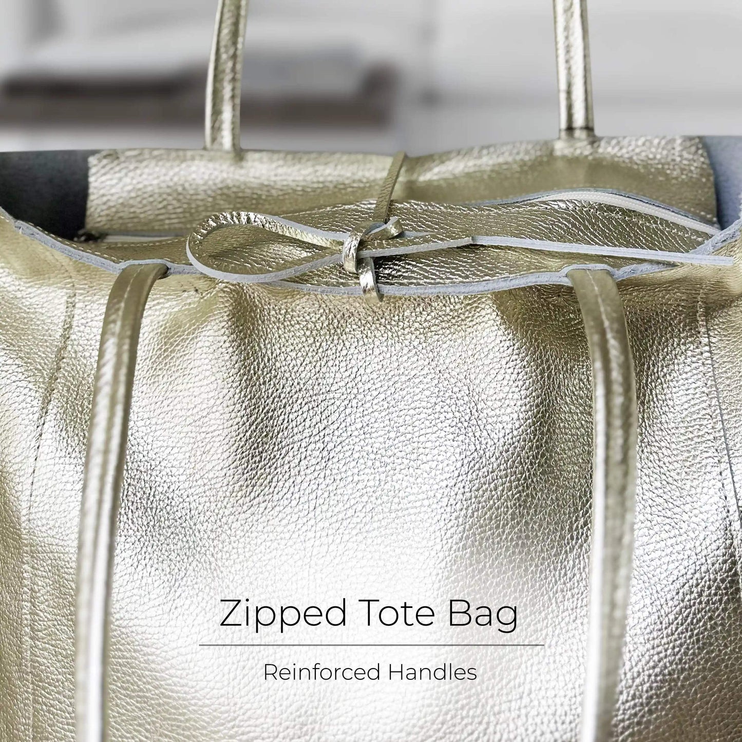 Italian Genuine Metallic Calf Leather Tote Bag 201718 - TAKEASY - Flyclothing LLC
