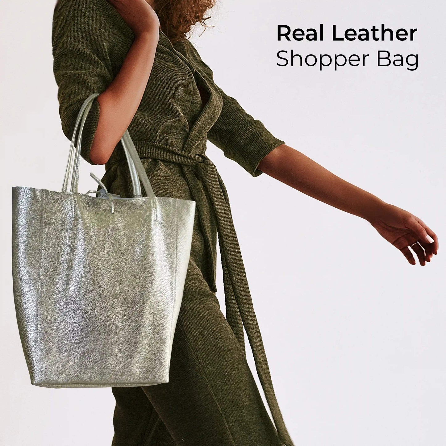 Italian Genuine Metallic Calf Leather Tote Bag 201718 - TAKEASY - Flyclothing LLC