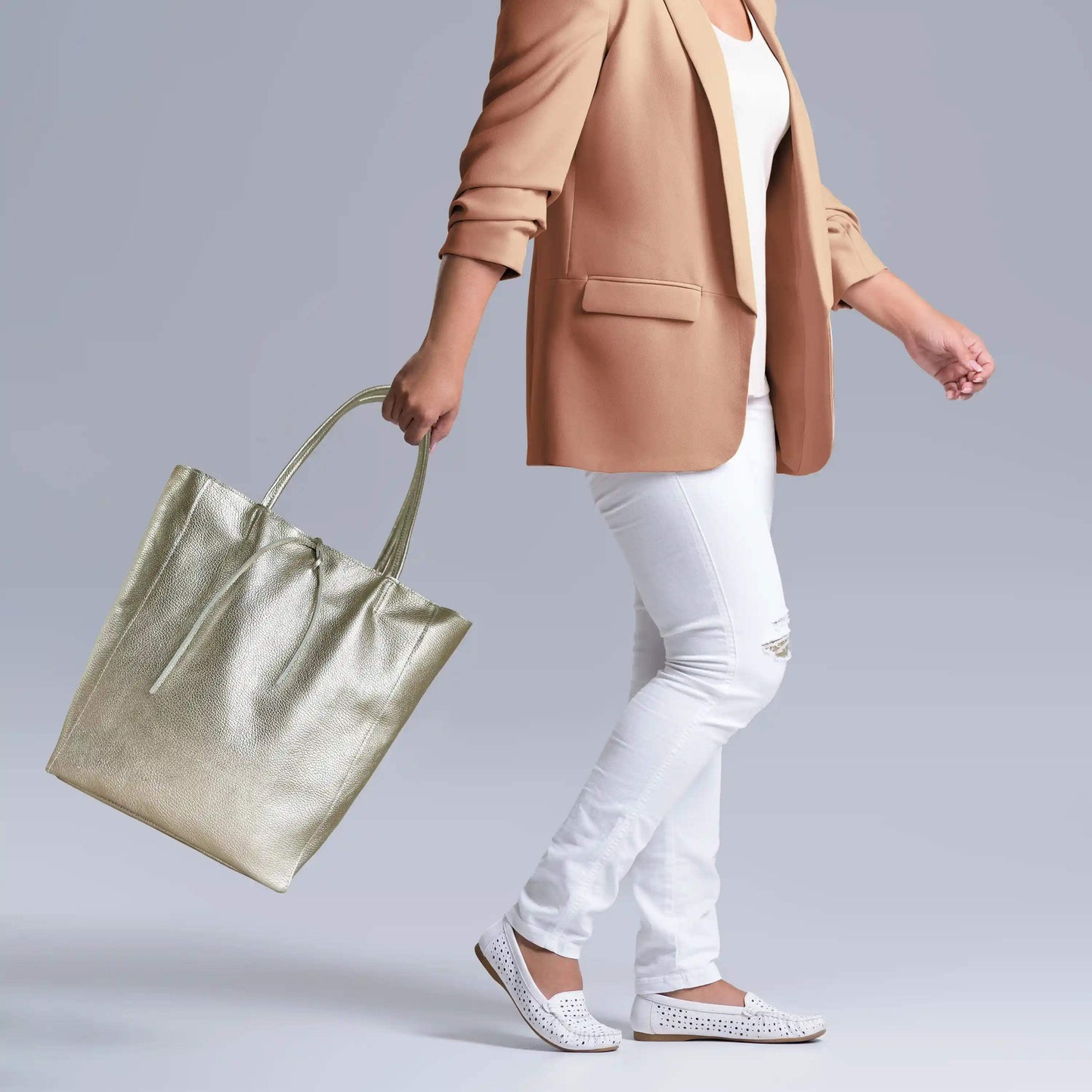 Italian Genuine Metallic Calf Leather Tote Bag 201718 - TAKEASY - Flyclothing LLC