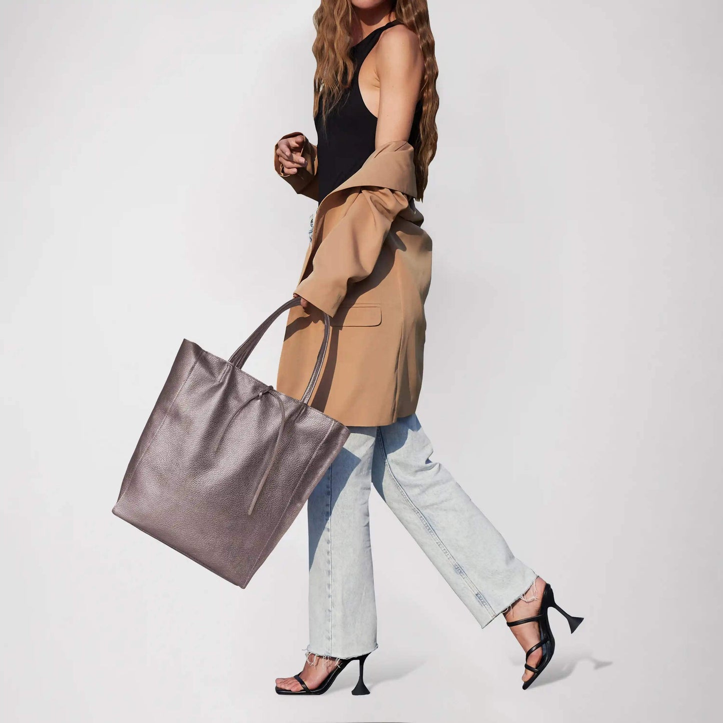 Italian Genuine Metallic Calf Leather Tote Bag 201718 - TAKEASY - Flyclothing LLC
