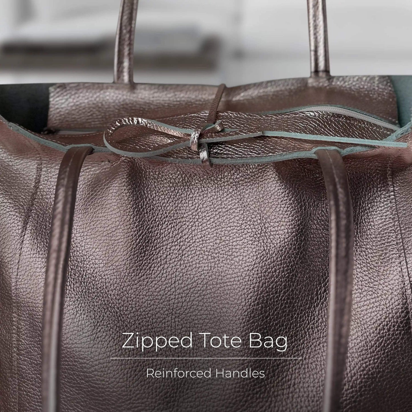 Italian Genuine Metallic Calf Leather Tote Bag 201718 - TAKEASY - Flyclothing LLC