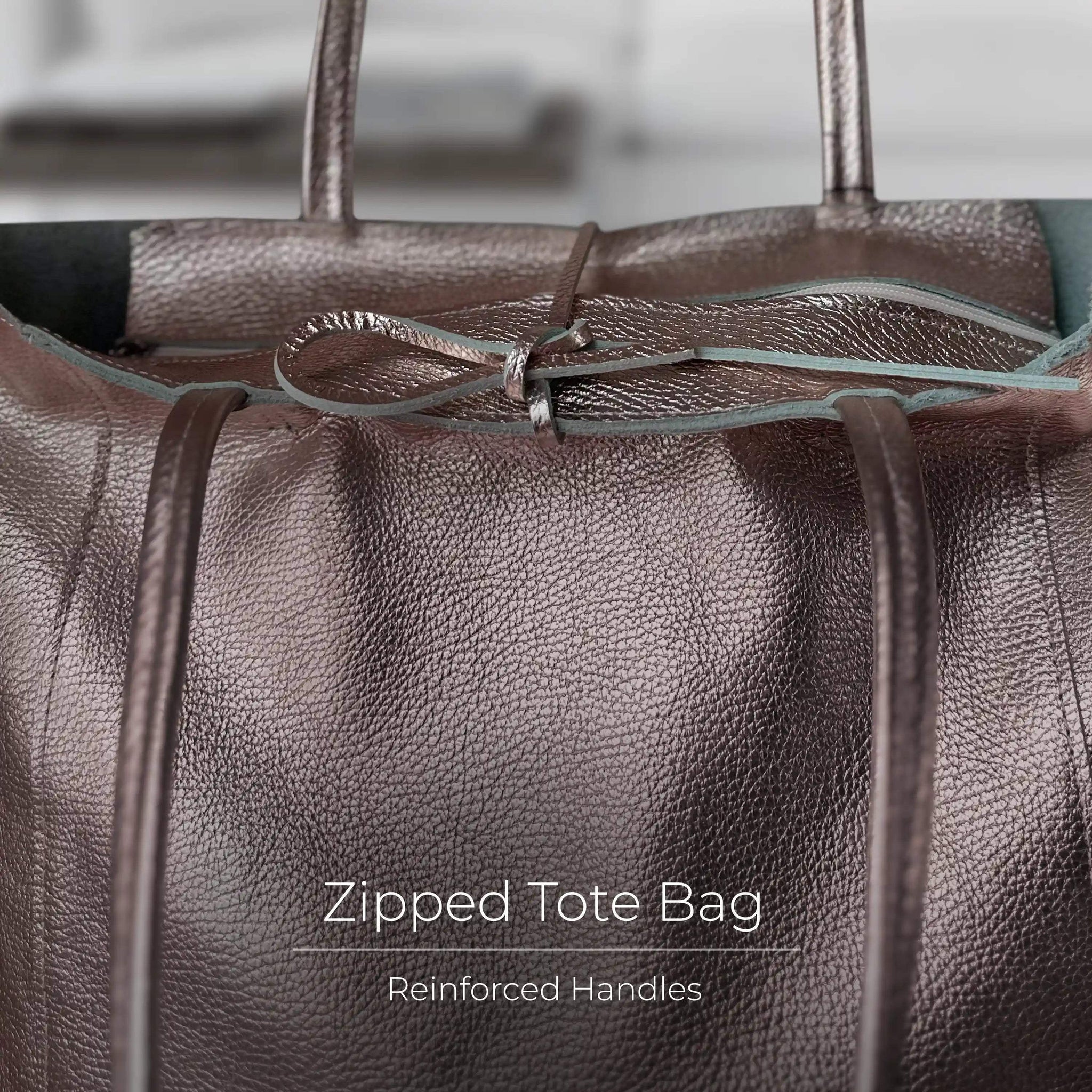 Italian Genuine Metallic Calf Leather Tote Bag 201718 - TAKEASY - Flyclothing LLC