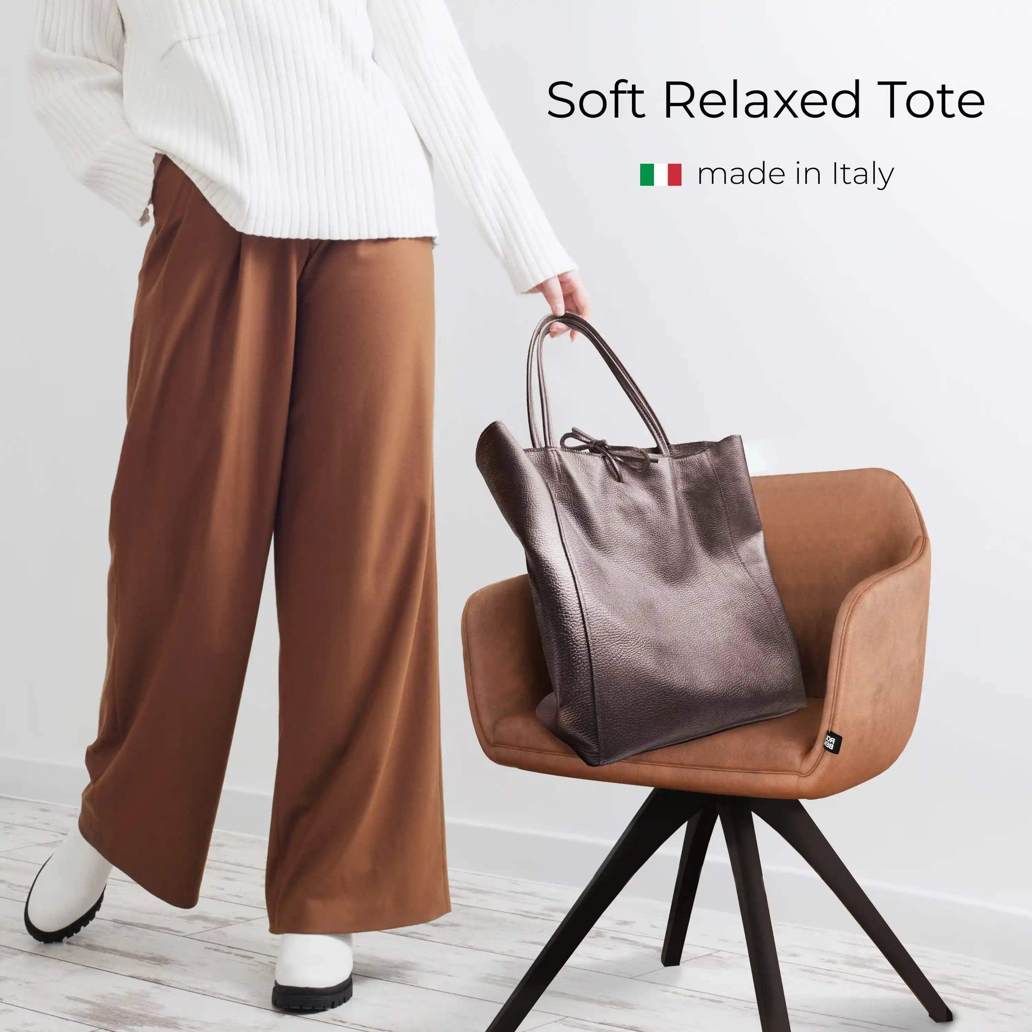 Italian Genuine Metallic Calf Leather Tote Bag 201718 - TAKEASY - Flyclothing LLC