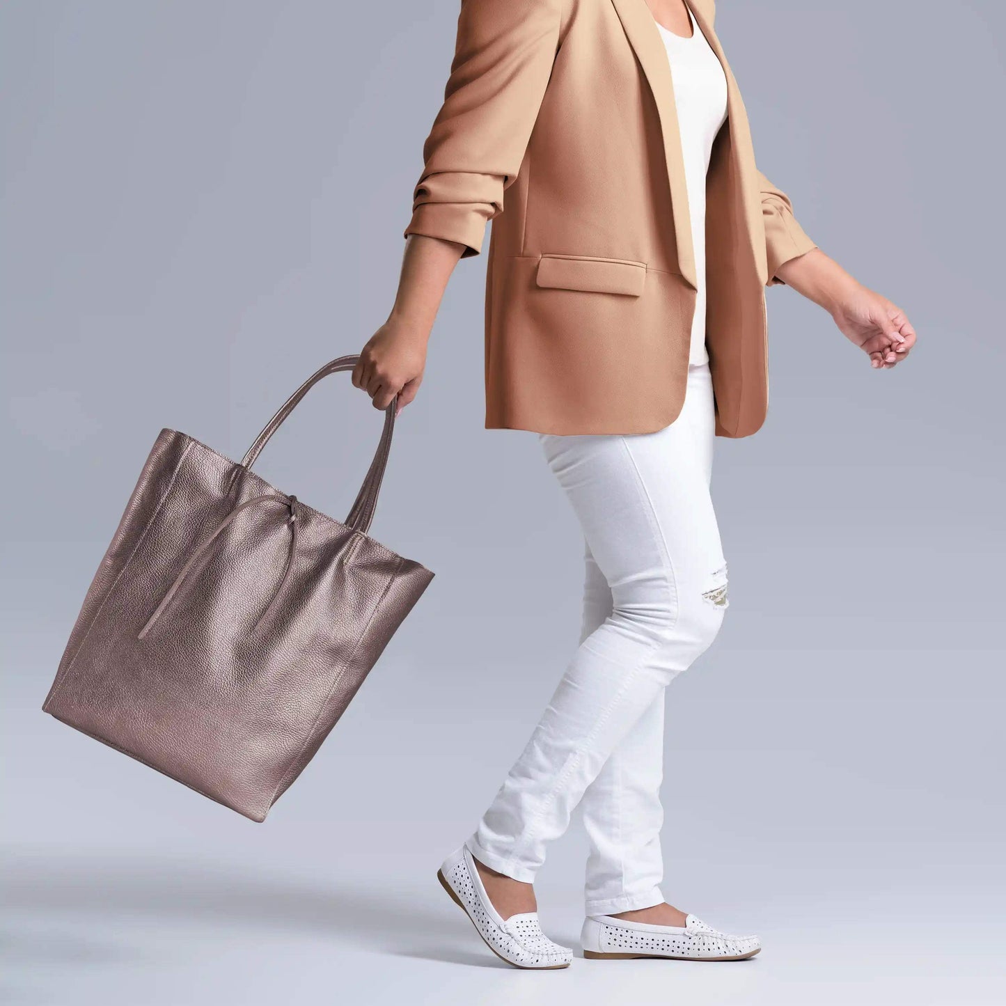 Italian Genuine Metallic Calf Leather Tote Bag 201718 - TAKEASY - Flyclothing LLC