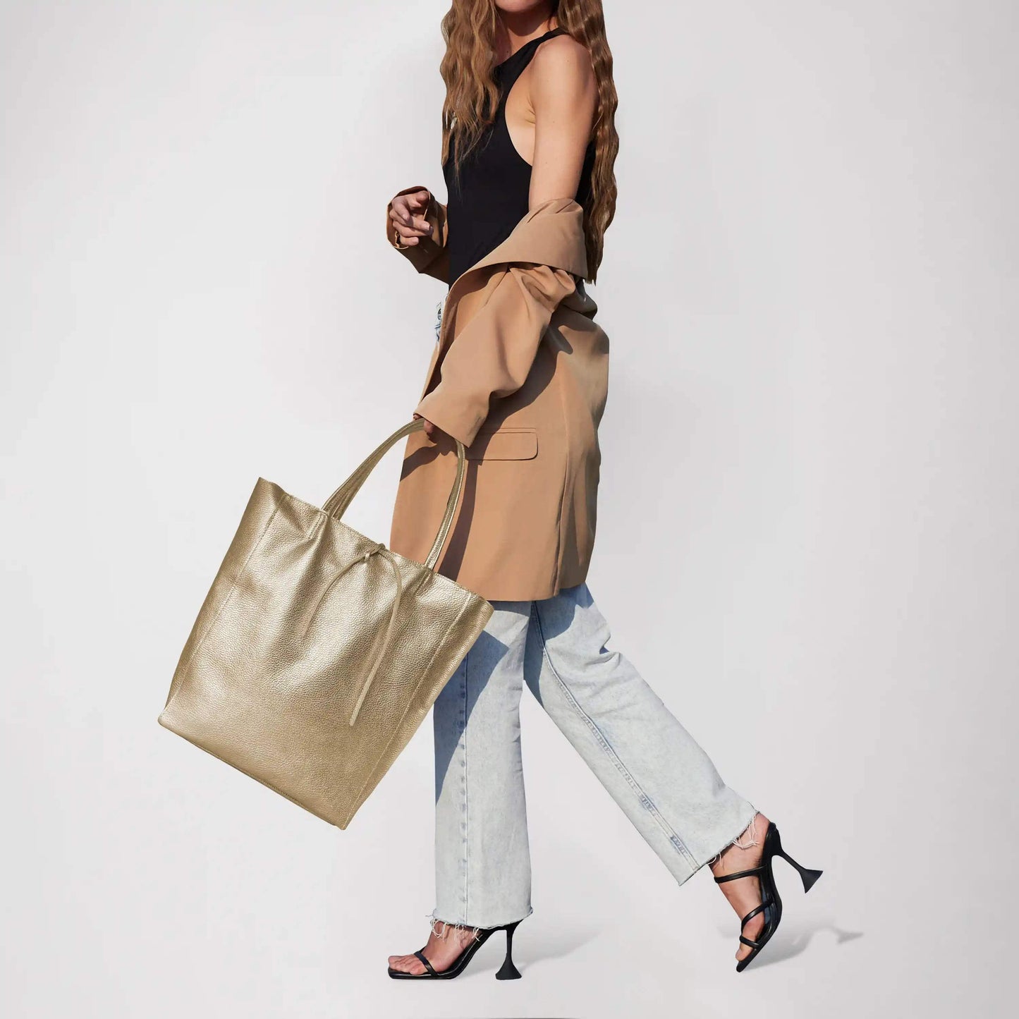 Italian Genuine Metallic Calf Leather Tote Bag 201718 - TAKEASY - Flyclothing LLC