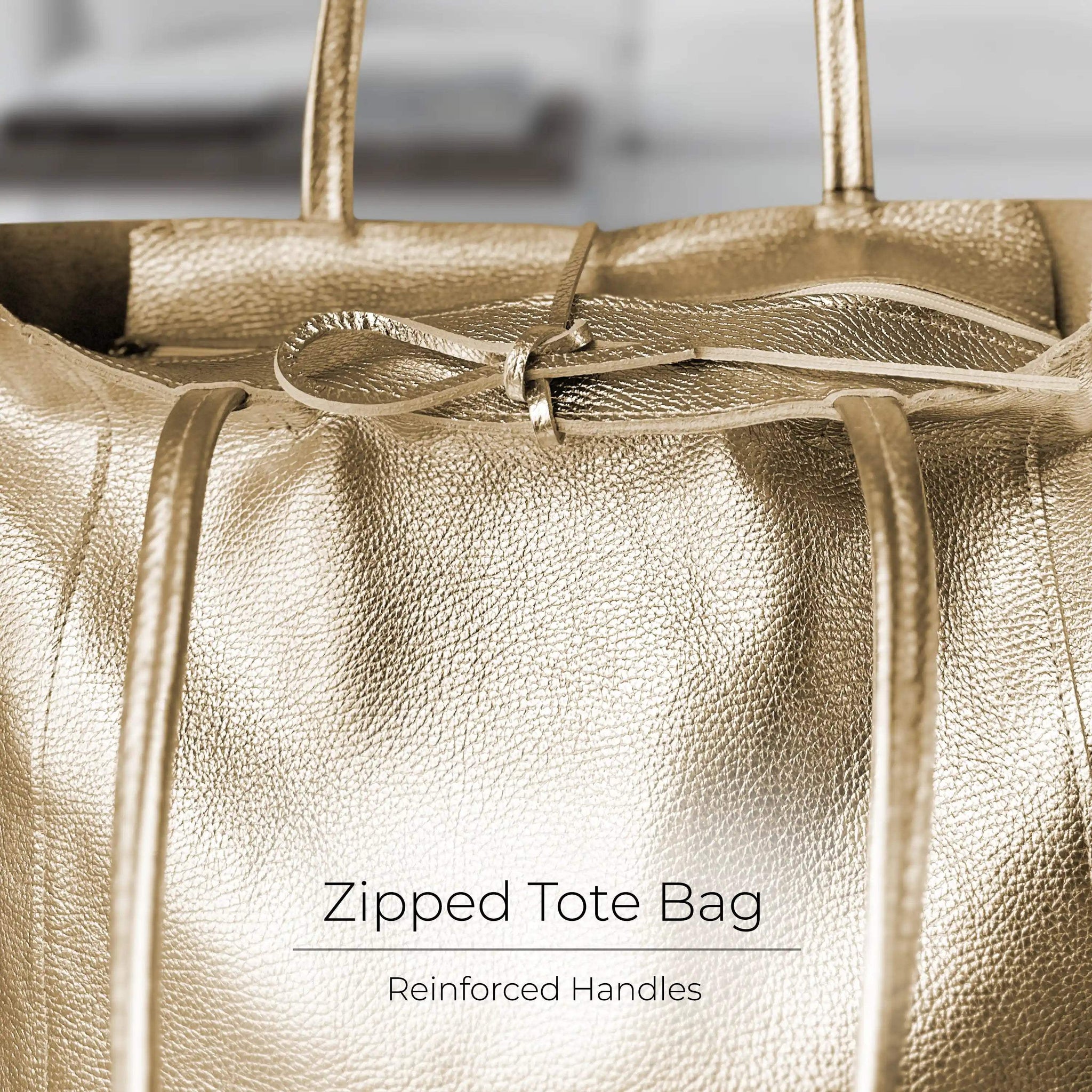 Italian Genuine Metallic Calf Leather Tote Bag 201718 - TAKEASY - Flyclothing LLC