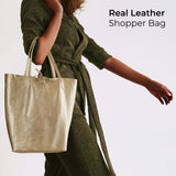 Italian Genuine Metallic Calf Leather Tote Bag 201718 - TAKEASY - Flyclothing LLC