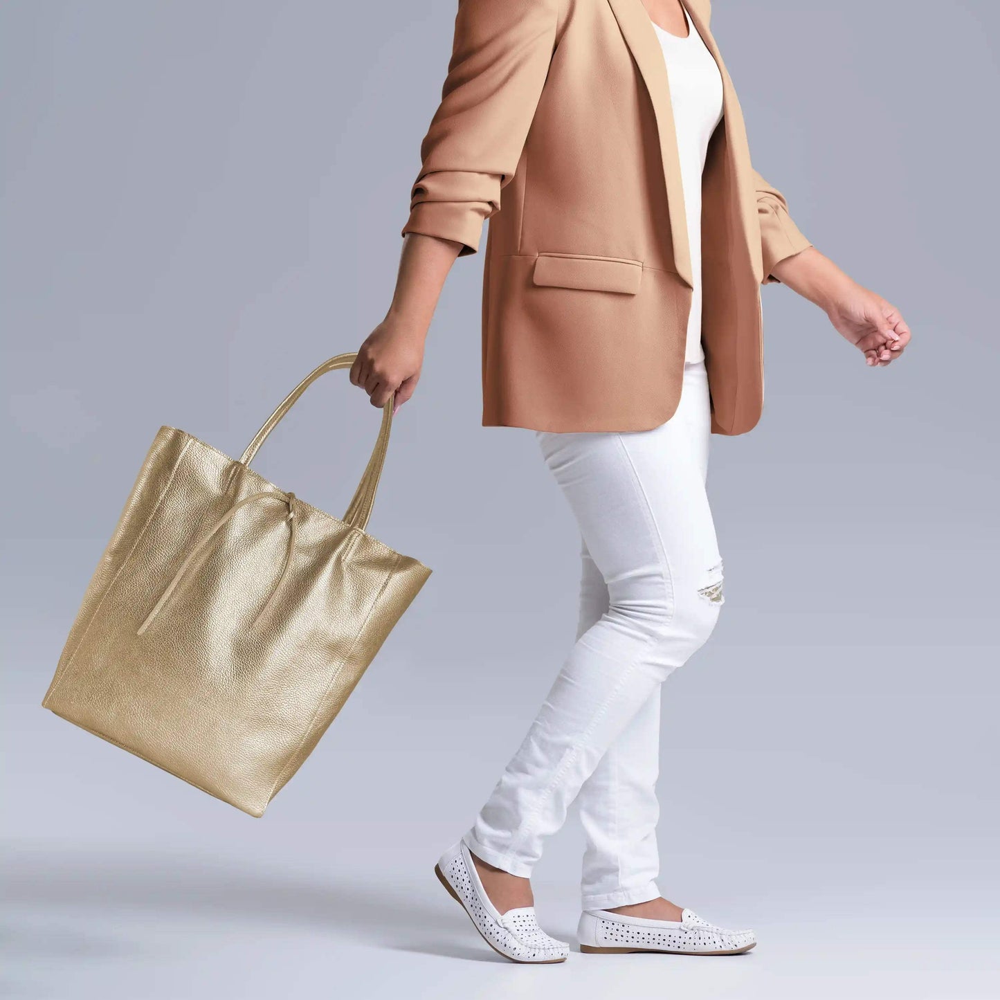Italian Genuine Metallic Calf Leather Tote Bag 201718 - TAKEASY - Flyclothing LLC