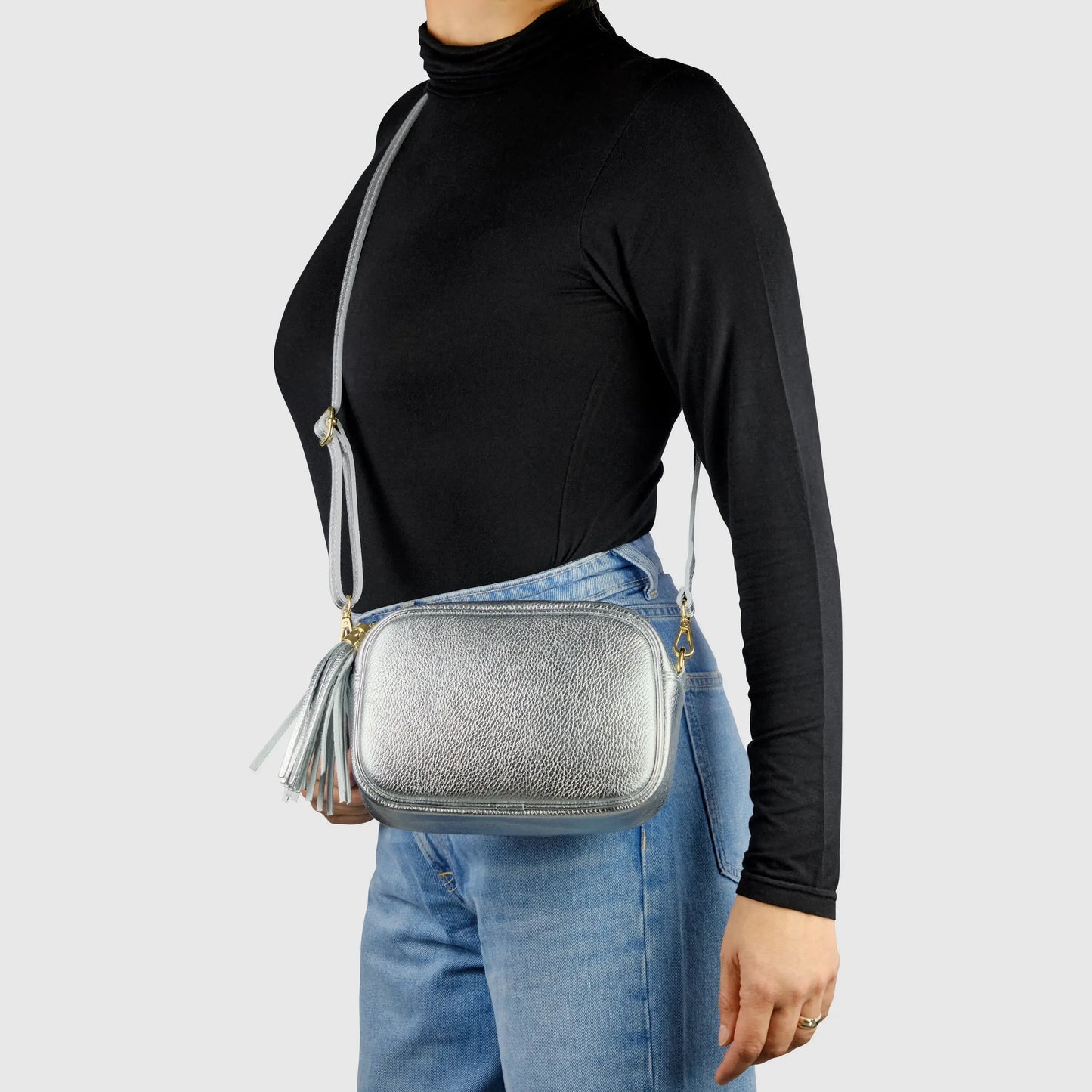 Italian Genuine Metallic Calf Leather Crossbody Bag 231302 - TAKEASY - Flyclothing LLC